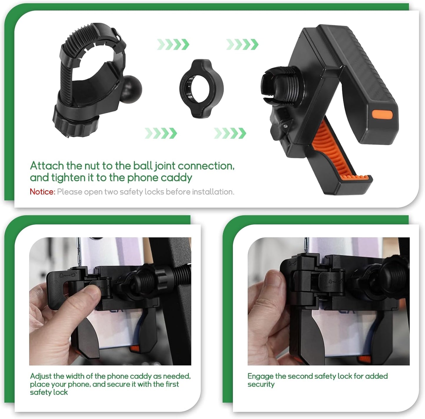 Golf Cart Phone Holder for EZGO Club Car Yamaha, Widely Use for Golf Push Cart Motorcycle Bike Treadmill Scooter Phone Mount, Compatible with iPhone/Samsung/Pixel All Phones, Golf Cart Accessories