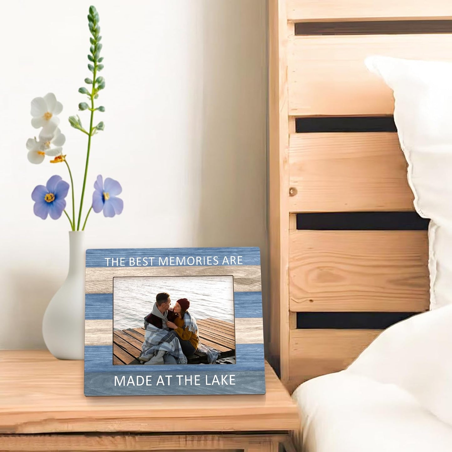 Lake House Gifts Picture Frame 5x7, LakeHouse Decor Photo Frame, Birthday Gifts for LakeLover, The Best Memories are Made at the Lake Wooden Picture Photo Frames for Desk Home Room Decor