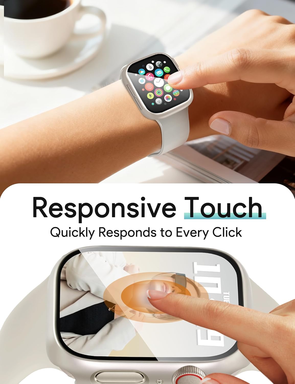 JR.DM 42mm 2 Pack Hard PC Case with HD Tempered Glass Screen Protector for Apple Watch Series 10/11 (2025), Guard Bumper Full Coverage Protective Anti-Scratch Face Cover for iWatch, Starlight+ Clear