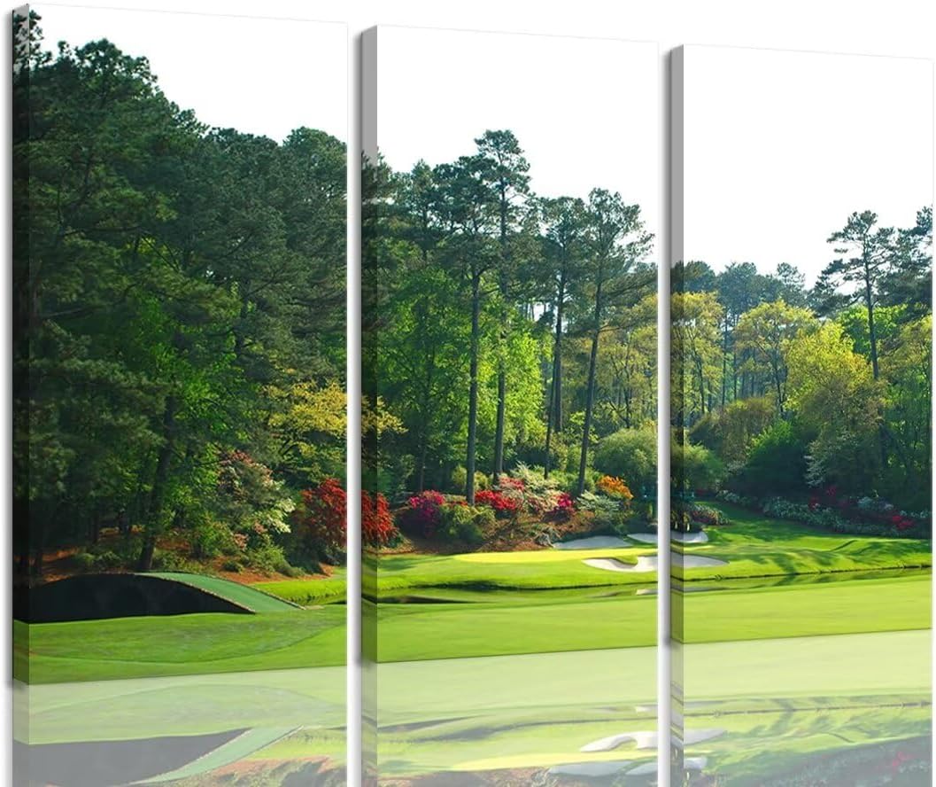 Augusta National Golf Course Wall Art for Living Room Bedroom Home Decoraitons USA Golf Course Pictures Posters Framed Artwork Canvas Prints Ready to Hang(14''W x 28''H x3)