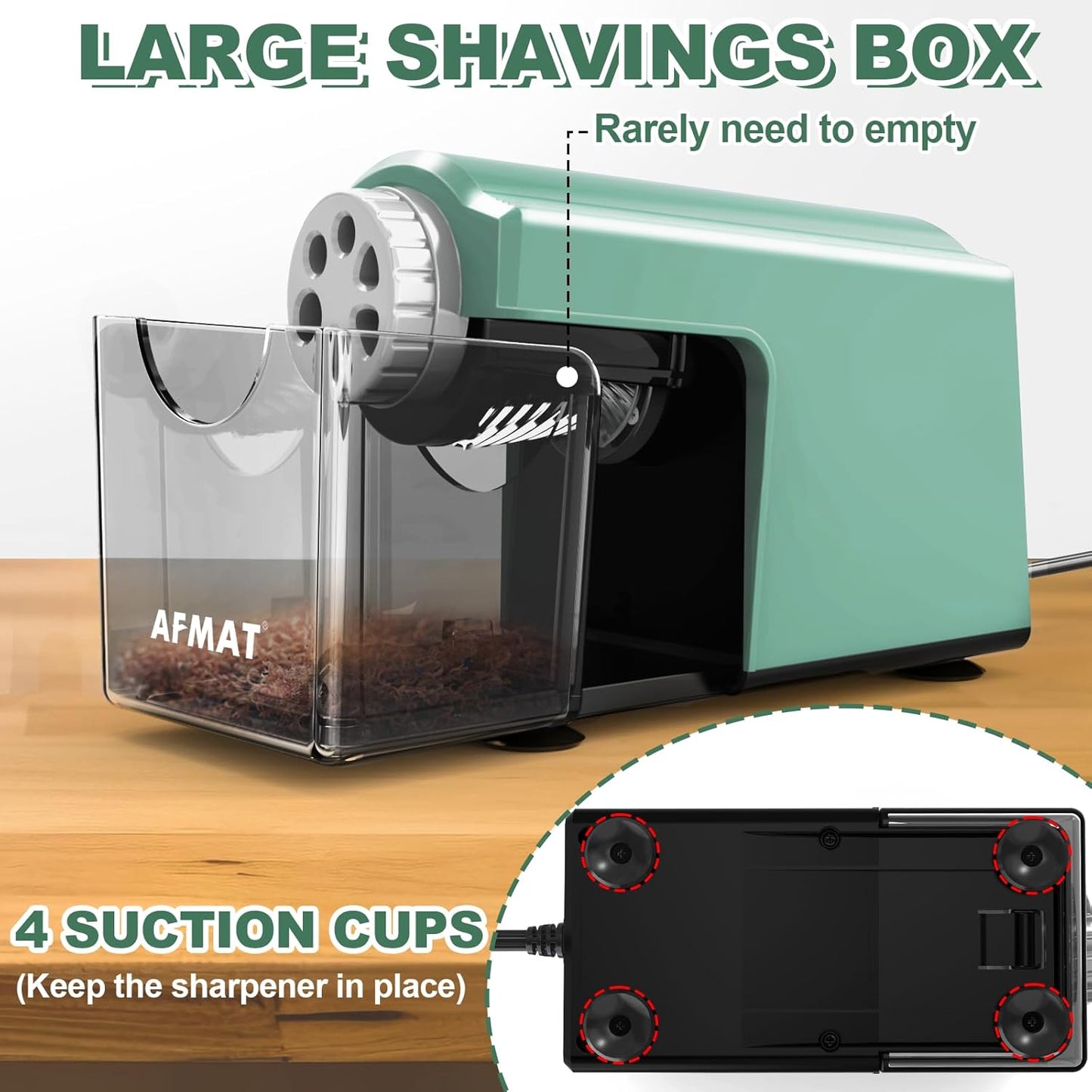 AFMAT PSX4 Electric Pencil Sharpener for 6-11mm Pencils, 6 Holes, Heavy Duty Pencil Sharpener for Classroom, Auto Stop Pencil Sharpeners Plug in, 10,000+ Sharpenings, Save Colored Pencils, Green