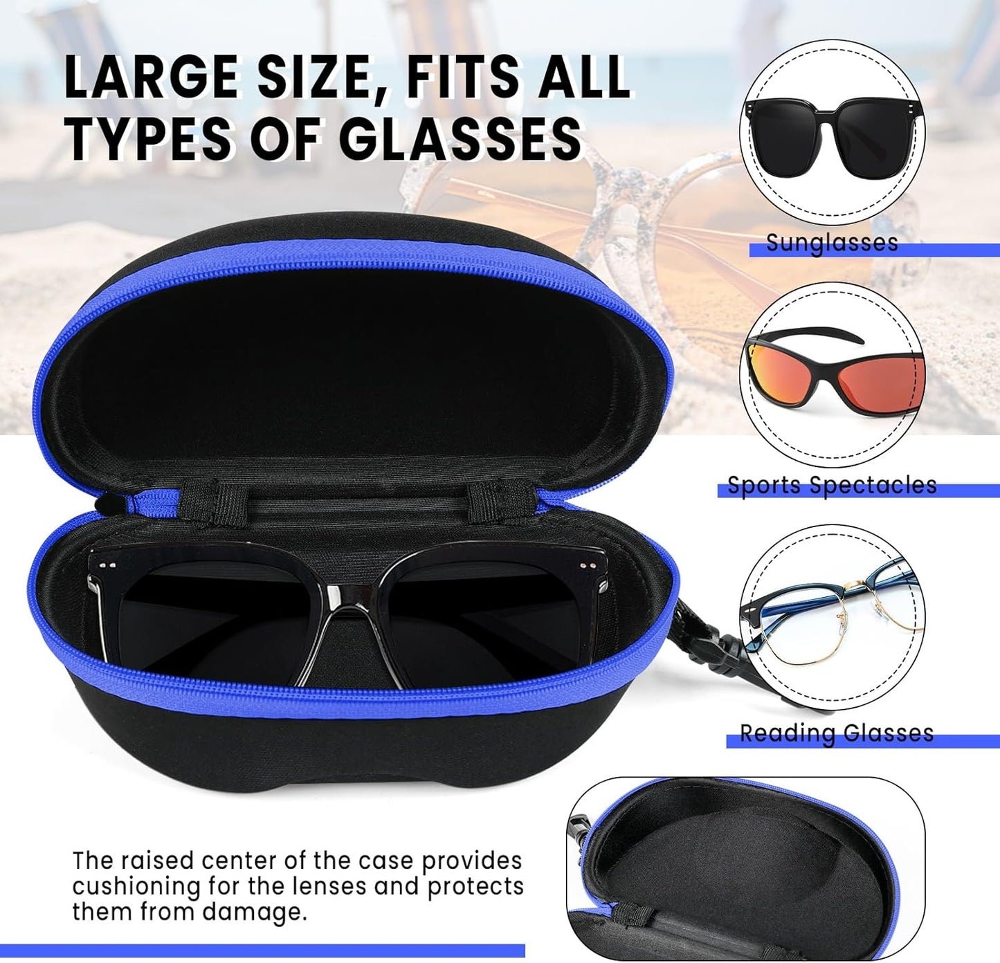 INNOLIFE Zipper Hard Shell Sunglasses Cases, Portable Travel Eyeglasses Cases with Plastic Hook for Men Women