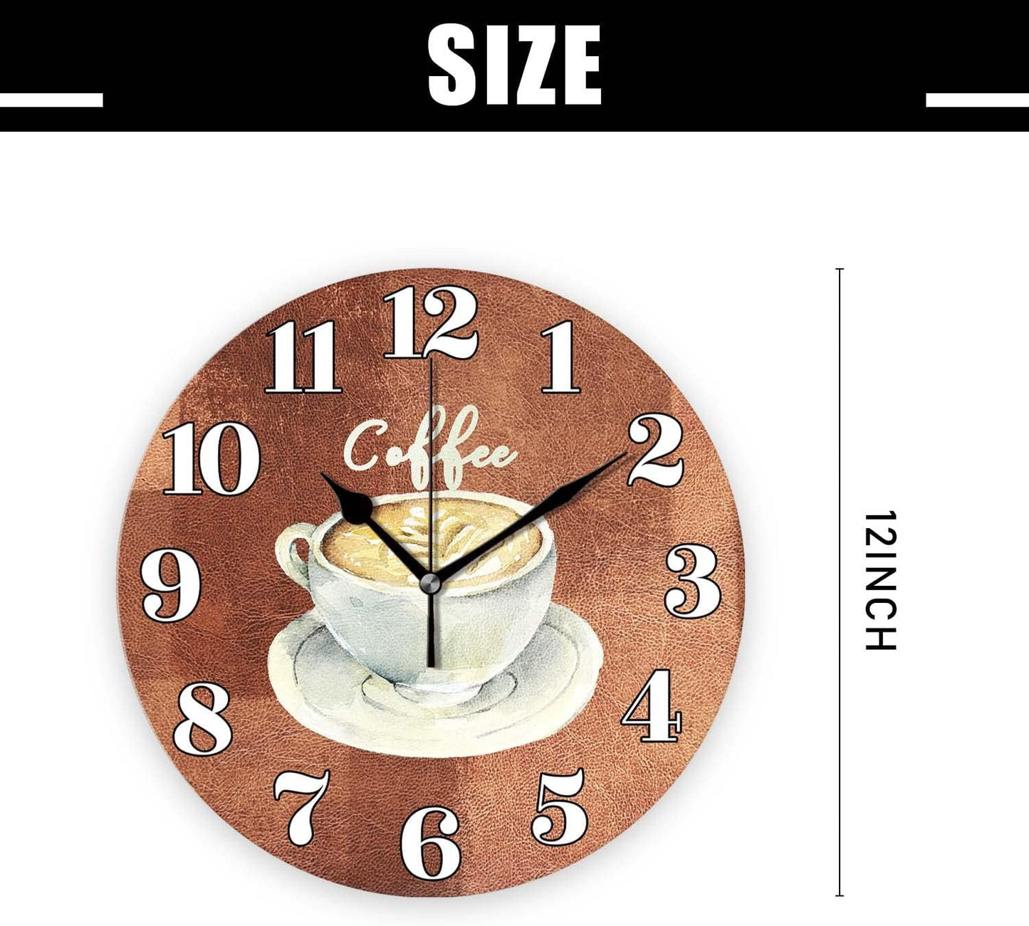 Battery Operated Wall Clocks 12 Inch,Coffee,Silent Home Decor for Bathroom,Living Room,Bedroom