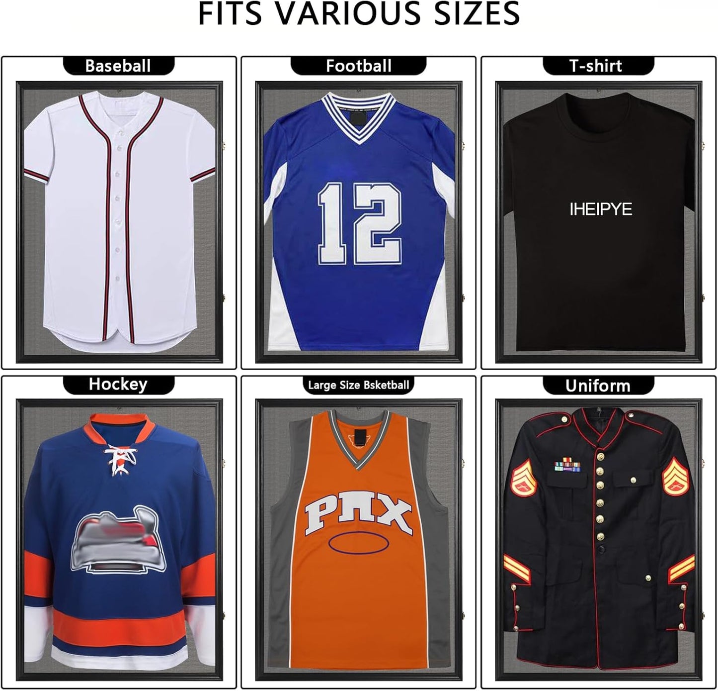 IHEIPYE Large Jersey Frame Display Case Lockable, Sport Jersey Shadow Box with 98% UV Protection Acrylic and Hanger for Baseball Basketball Football Soccer Hockey Sport Shirt and Uniform, Linen Black