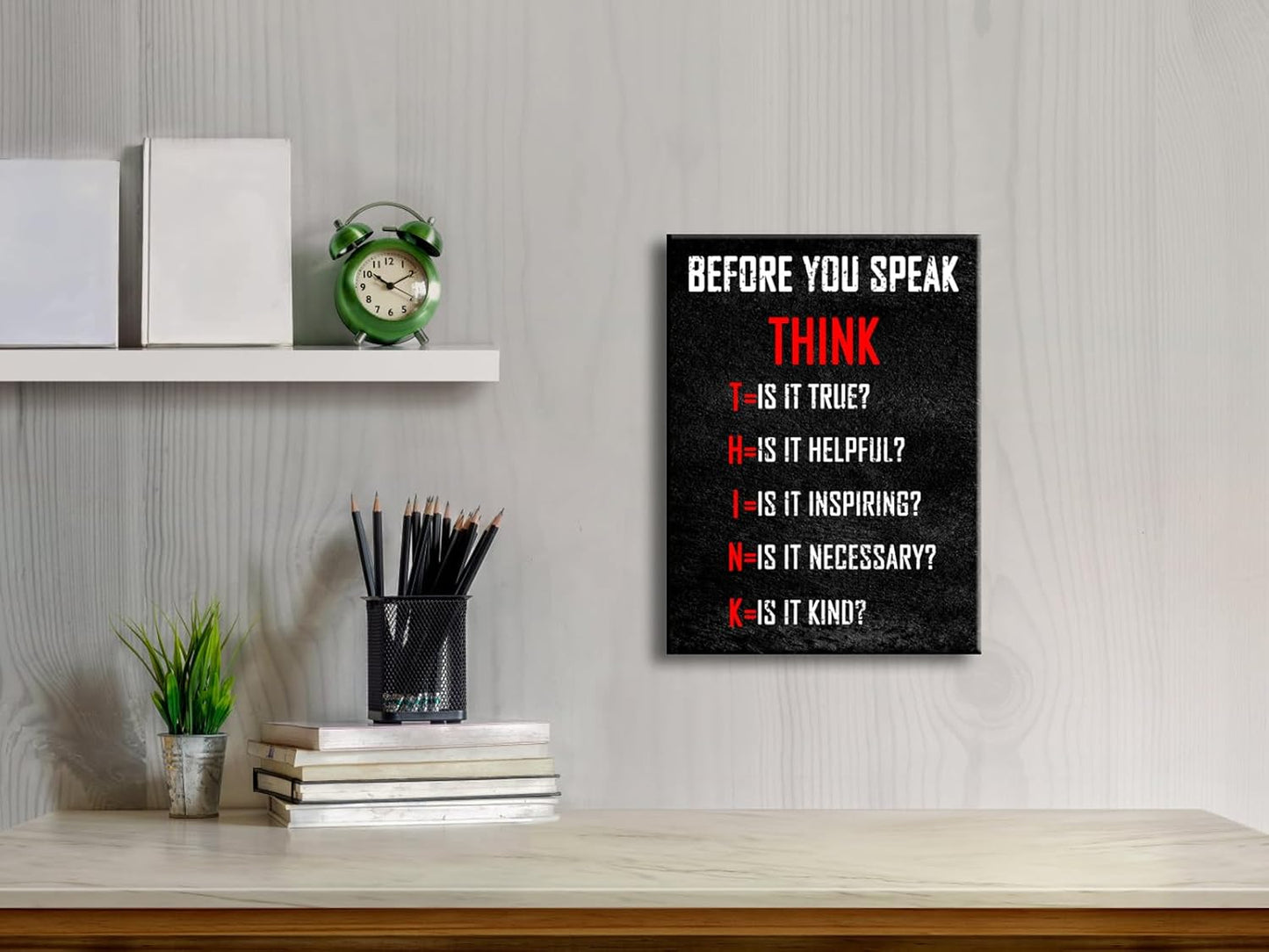 Pyradecor Motivational Think Before You Speak Classroom Positive Quotes Inspirational Poster Canvas Prints Wall Art for Office Living Room Home Decorations