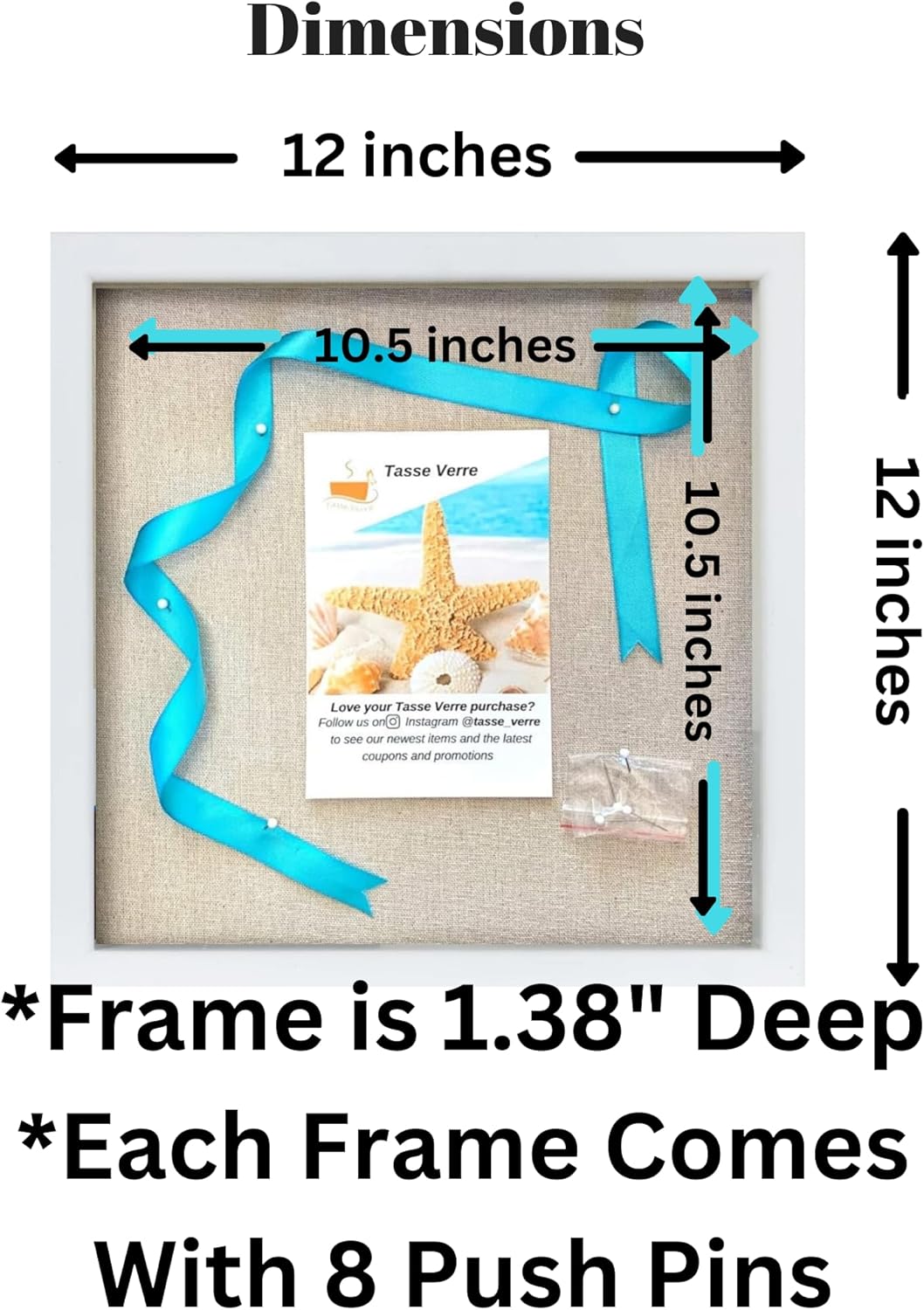 Tasse Verre 12x12 White Display Shadow Box (2-Pack) Frame w/Linen Background and 16 Stick Pins - Ready to Hang Shadowbox Picture Frame - Box Display Baby Memorabilia Wedding