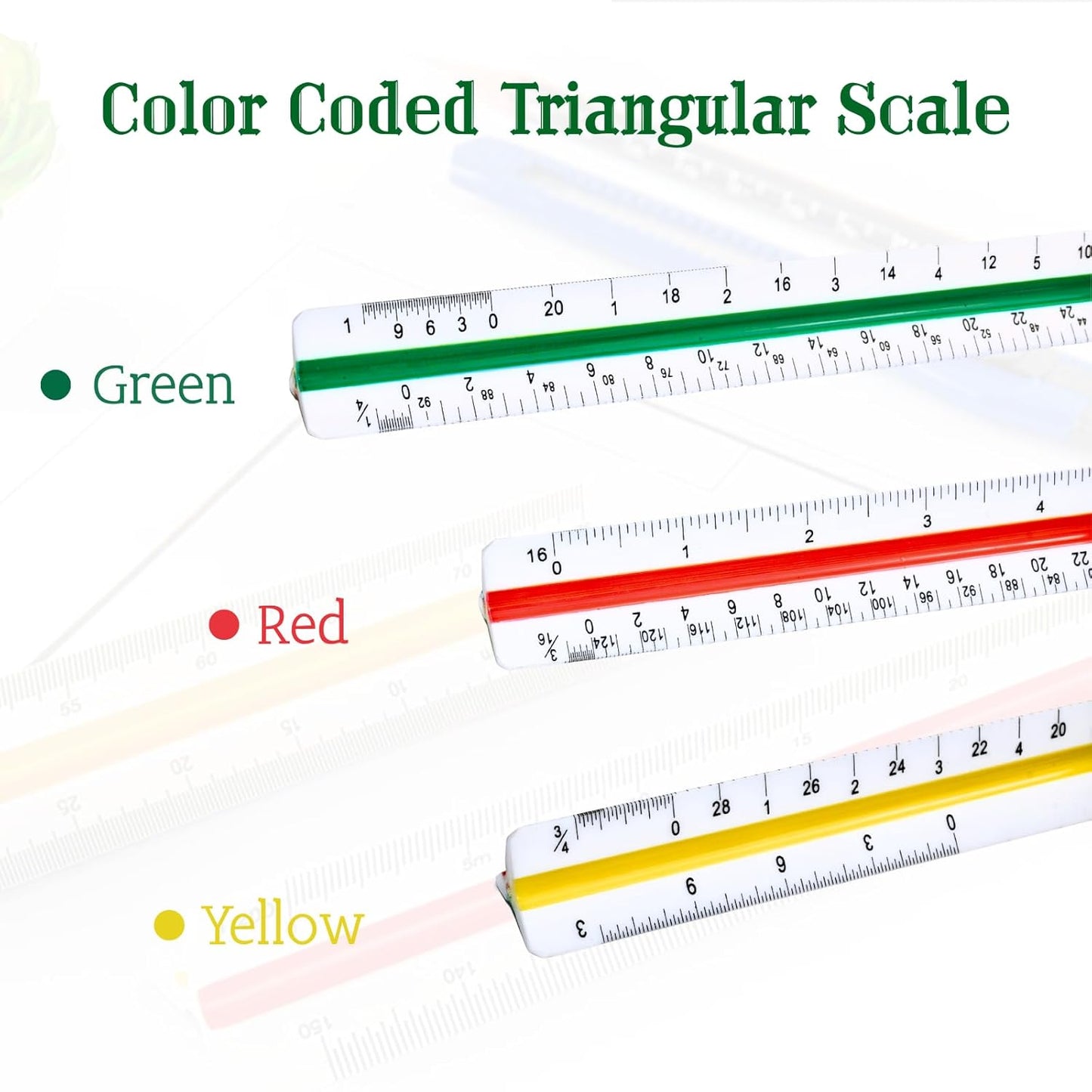 Architectural Scale Ruler, 12” Plastic Architect Scale, Triangular Ruler for Architects, Students, Engineers, Drawing Drafting Tools