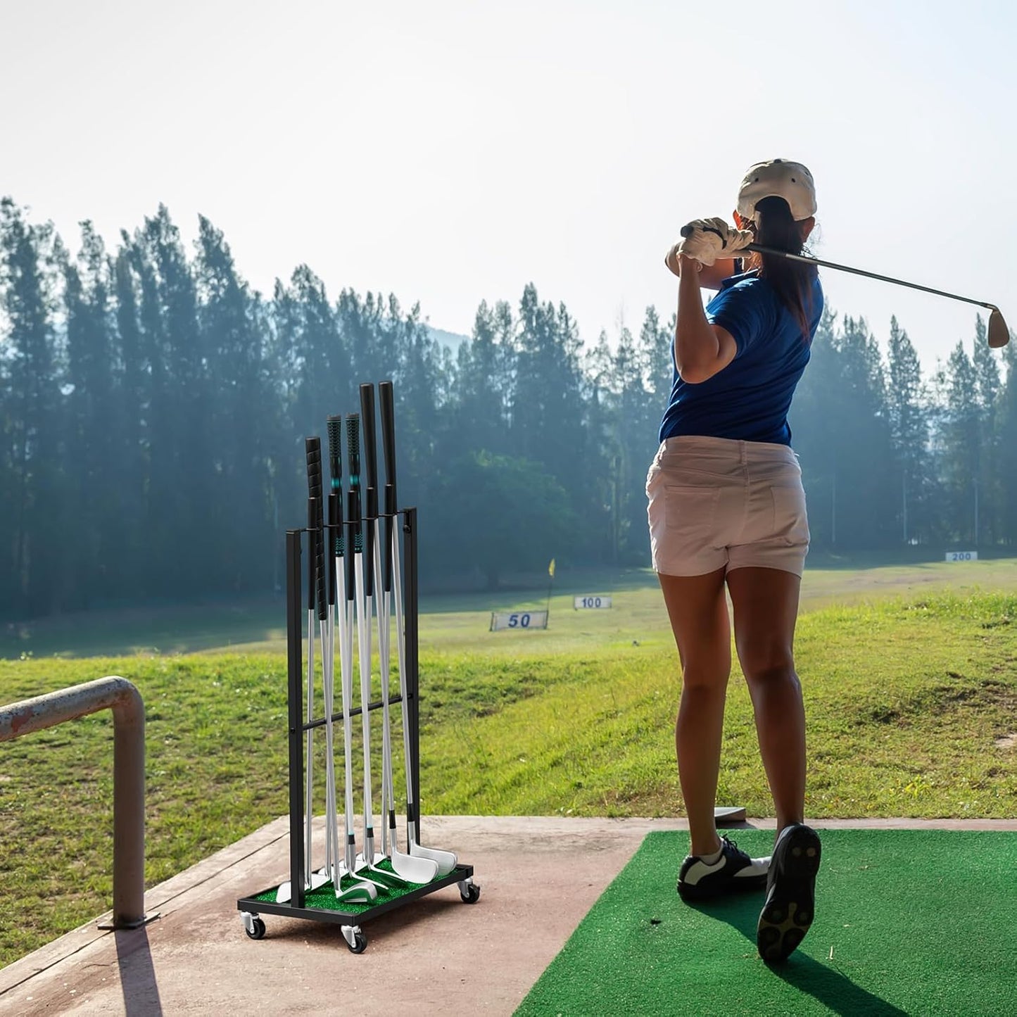 OYEAL Golf Club Holder Stand, Golf Ball Holder Display for 10 Cues, Golf Club Storage Organizer for Garage, Home Club Simulator, Golf Accessories/Gifts for Men Golfers, Black