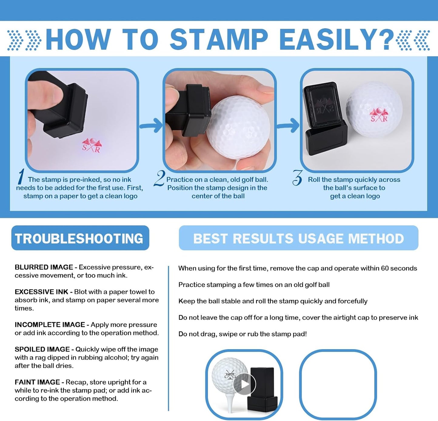 Personalized Golf Ball Stamp, Custom Golf Ball Marker with Name Monogram Logo, Self-Inking Waterproof Ink Stamper, Reusable Golf Accessories, Customized DIY Gift for Golfers Birthday Wedding