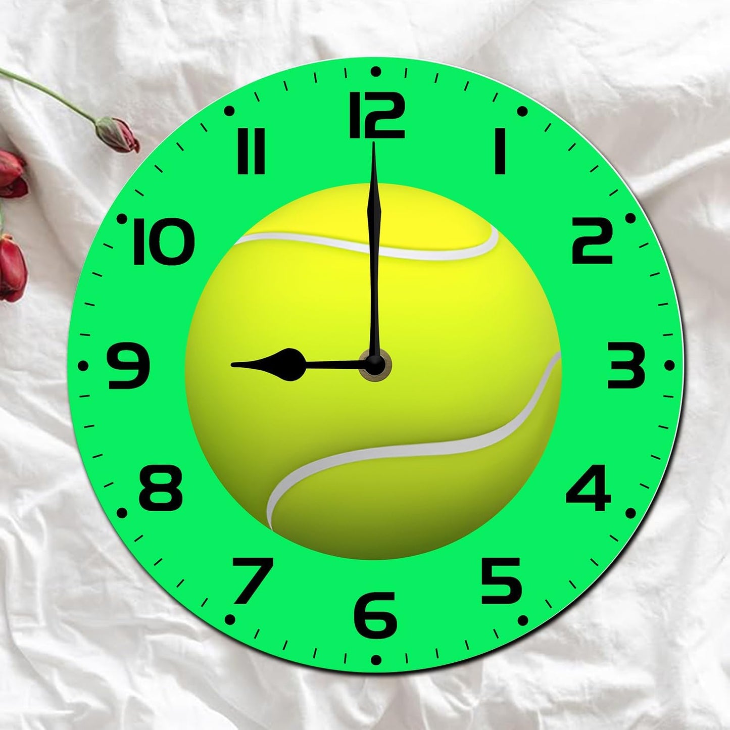 Soliyoahee Tennis Clock Round Wooden Wall Clock Home Decor Silent No Tick Battery Powered for Living Room Bedroom Kitchen Bathroom 10inch