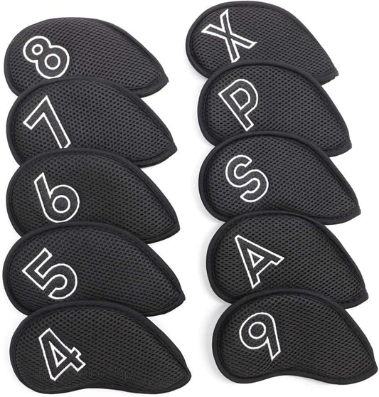 Montela Golf Iron Covers,Golf Iron Head Covers Mesh Golf Iron Covers Set 10pcs Golf Iron Headcovers,Golf Club Head Covers for Iron with Magic Tape Fit Most Brand 4-9 APSX