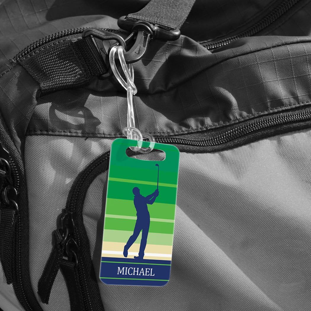 ChalkTalkSPORTS Golf Luggage & Bag Tag | Personalized Male Golfer | Standard Lines on Back | Small | Green