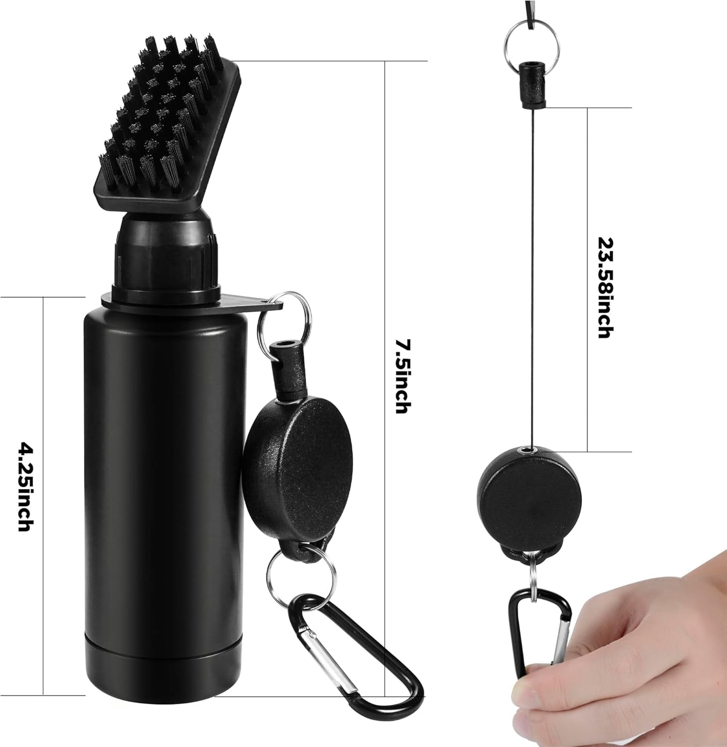 Yoport® Golf Club Brush and Club Groove Cleaner 2 Ft Retractable Zip-line Aluminum Carabiner, Lightweight and Stylish, Ergonomic Design, Easily Attaches to Golf Bag