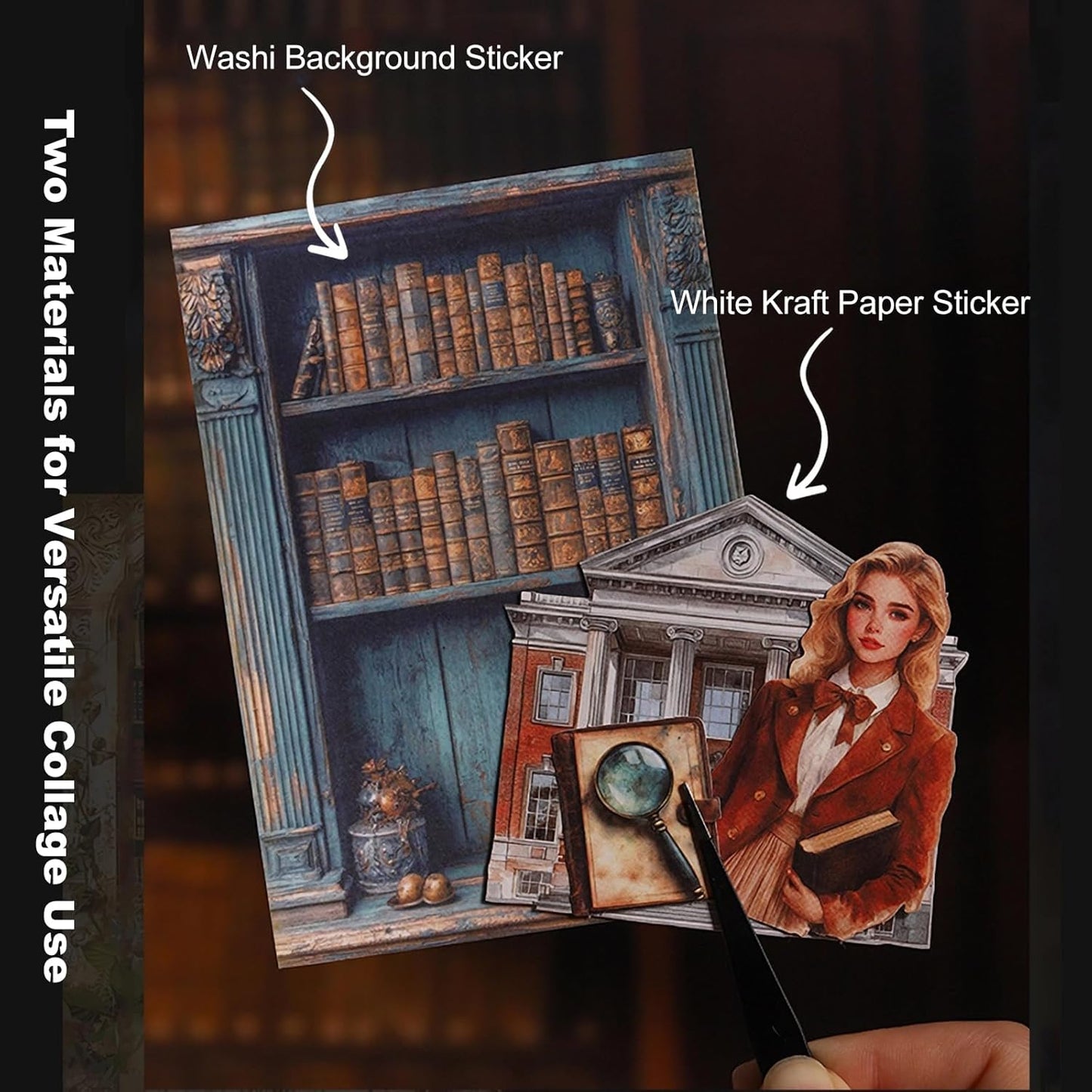 Gothic Scrapbook Stickers Set – 150PCS Vintage Academy Theme Stickers on Washi & Kraft Adhesive Paper, Pre-Cut Borderless Design, for Journals, Collage, DIY Decor