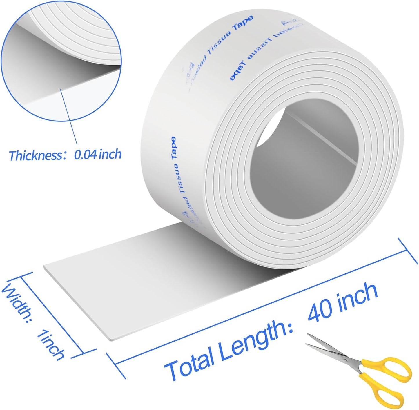 Adhesive Rubber Strips with Adhesive Backing, 2 Rolls Rubber Tape Adhesive Back, Non Slip Adhesive Strips for Any Furniture and Appliances 1x40 inch White