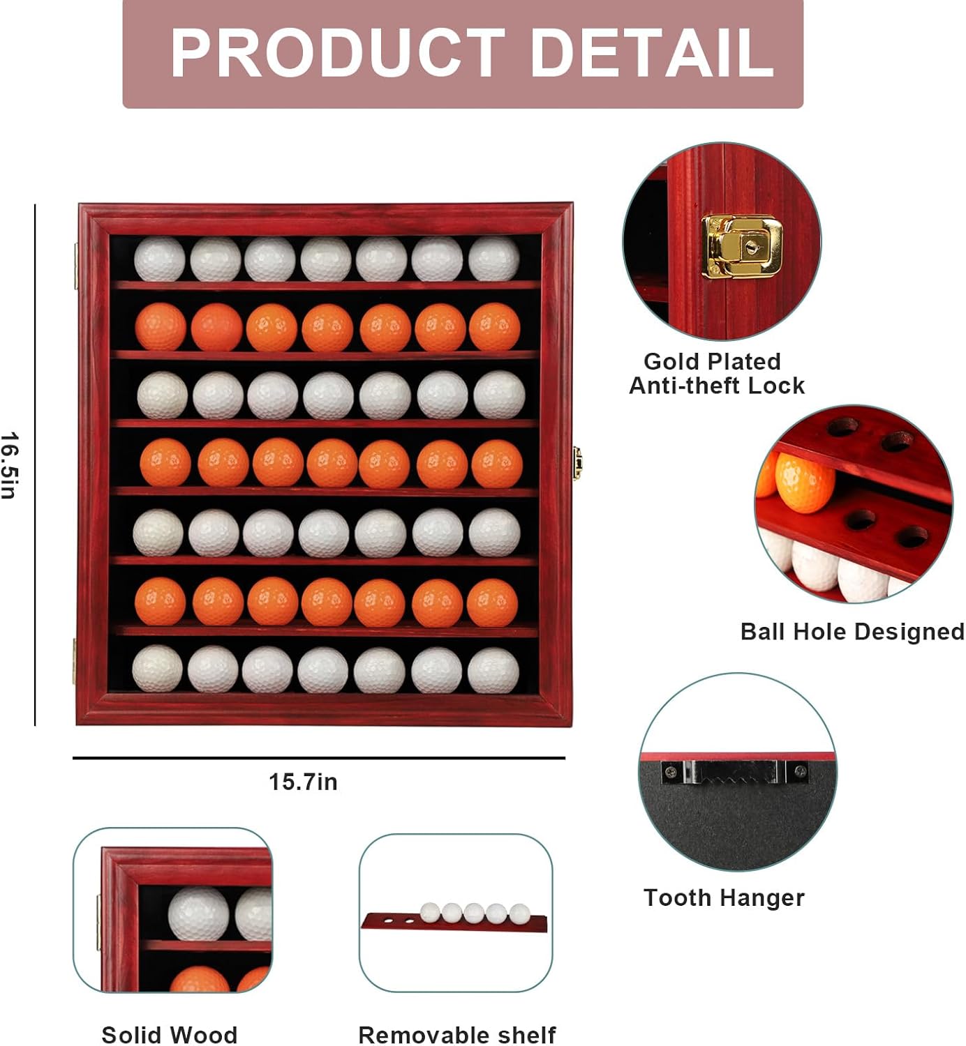 KCRasan Golf Ball Display Case - Wall Mounted Holder with Glass Door, Ideal Gift for Golf Enthusiasts