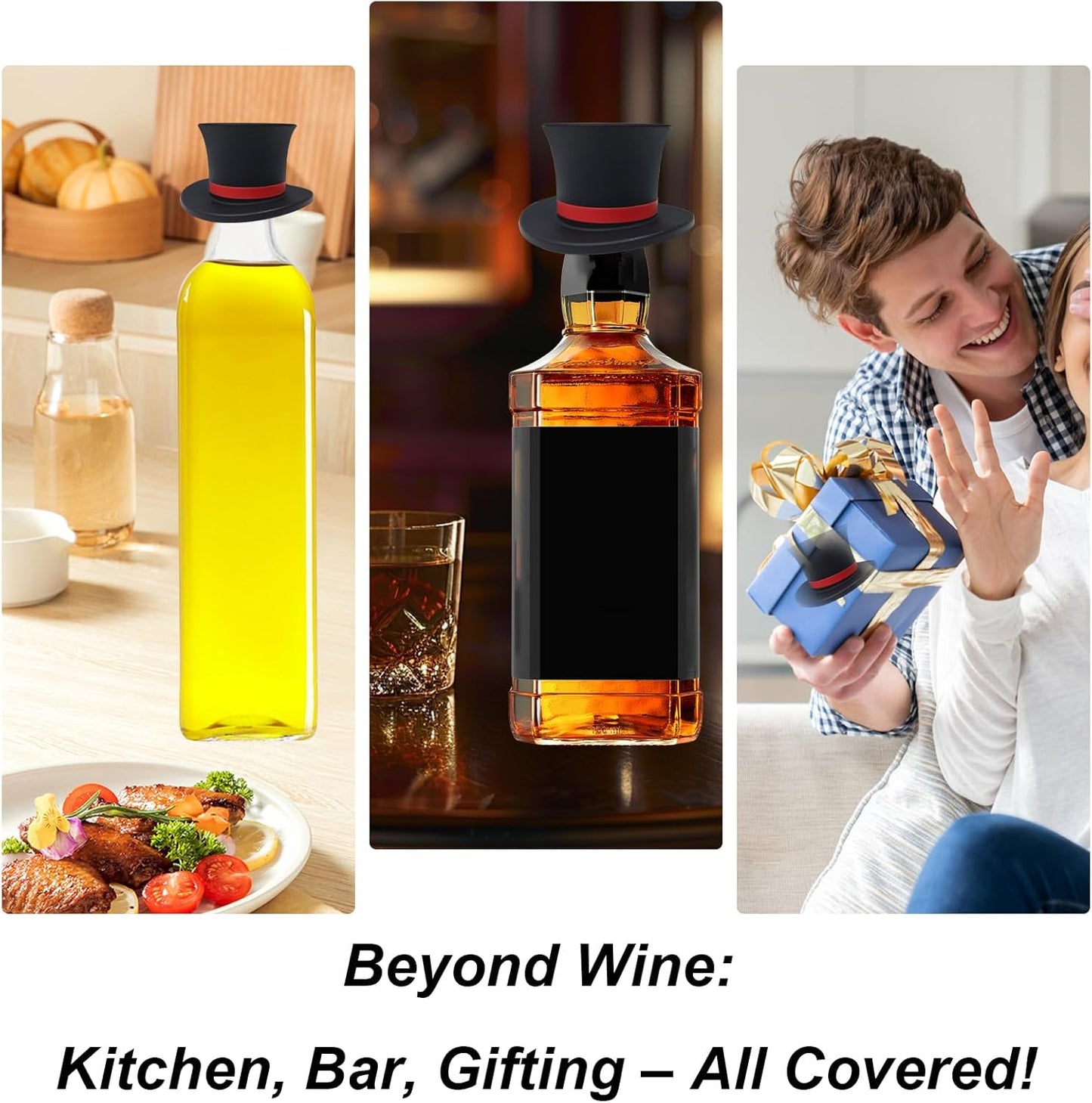 Hat Shaped Silicone Wine Bottle Stoppers – Funny Reusable Caps for Kitchen or Party