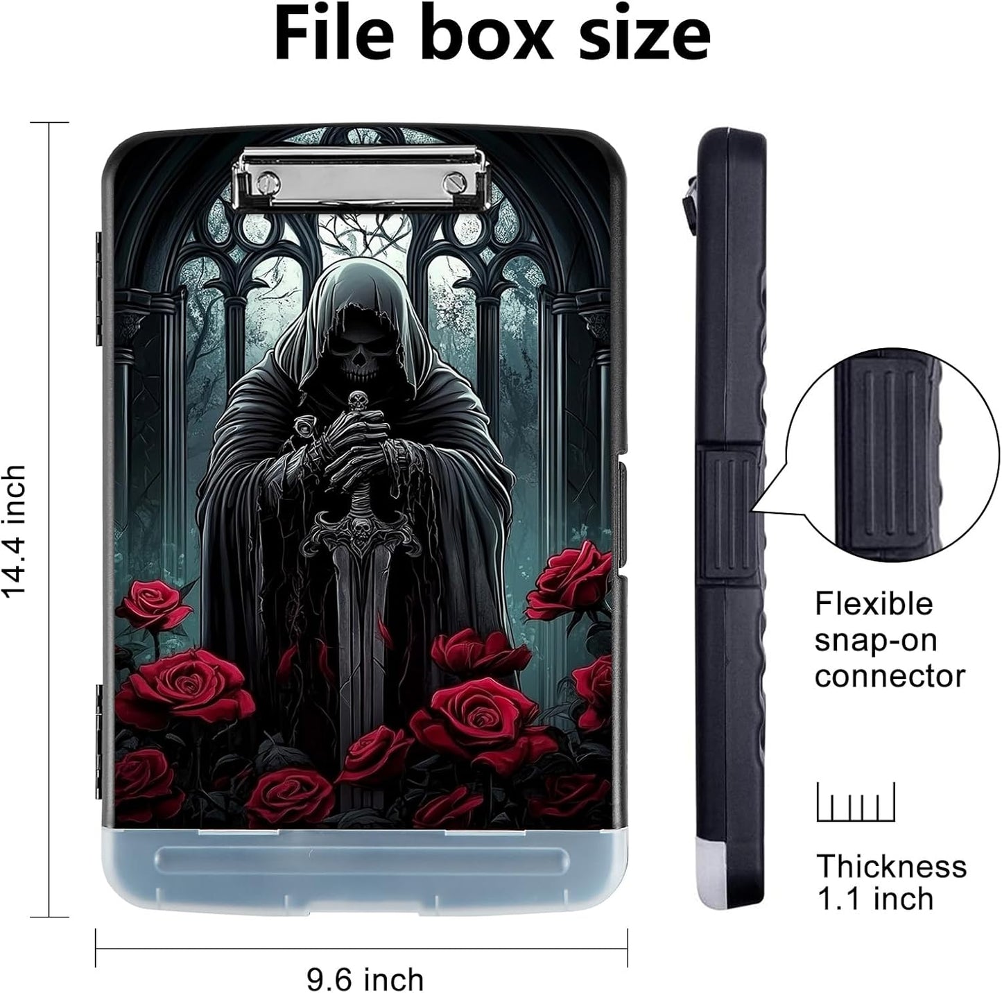 Clipboard with Storage - Large Capacity,Nursing Clipboard with Pen Holder,Heavy Duty,Plastic Side-Opening Folder for Teacher,Nurse - Knight and Sword