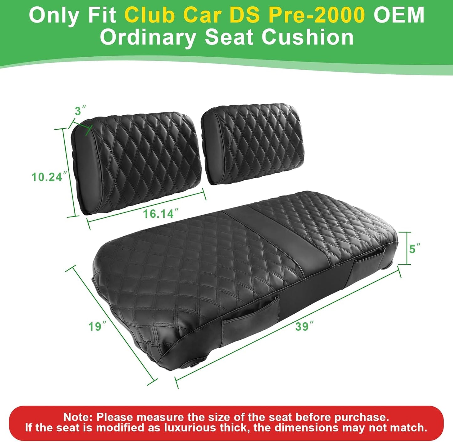 Club Car DS Pre-2000 Seat Cover, Golf Cart Front Seat Cover Fit for Club Car DS 1982-2000 OEM Ordinary Seat Cushion, Concave and Convex Design Appearance, Thick Vinyl Leather Comfortable