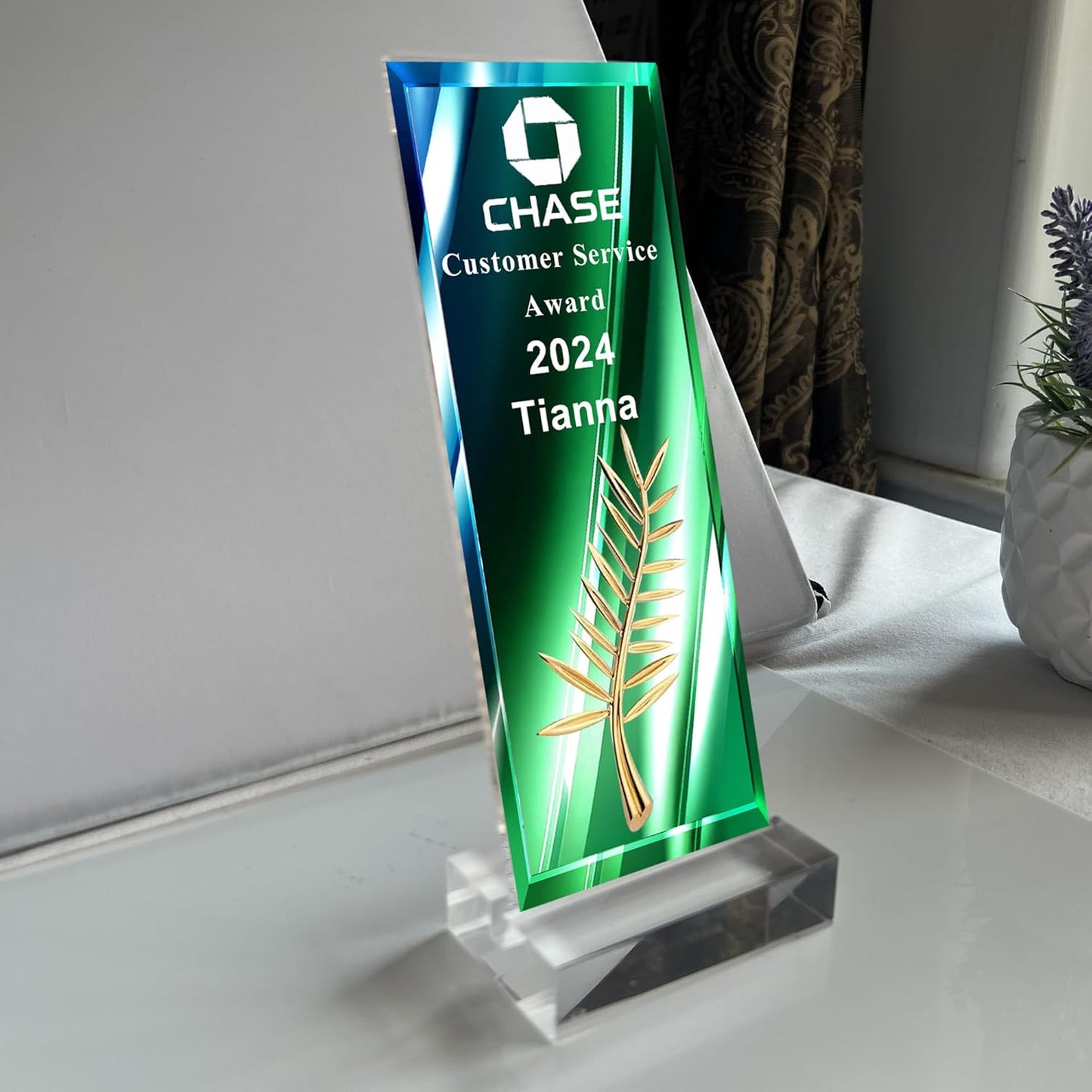 Tina&Co Personalized Acrylic Award or Trophy - Custom Engraved Plaque for Awards, Sports, Corporate Events, Elegant Presentation - Versatile Uses, Customizable Design. (award 2D)