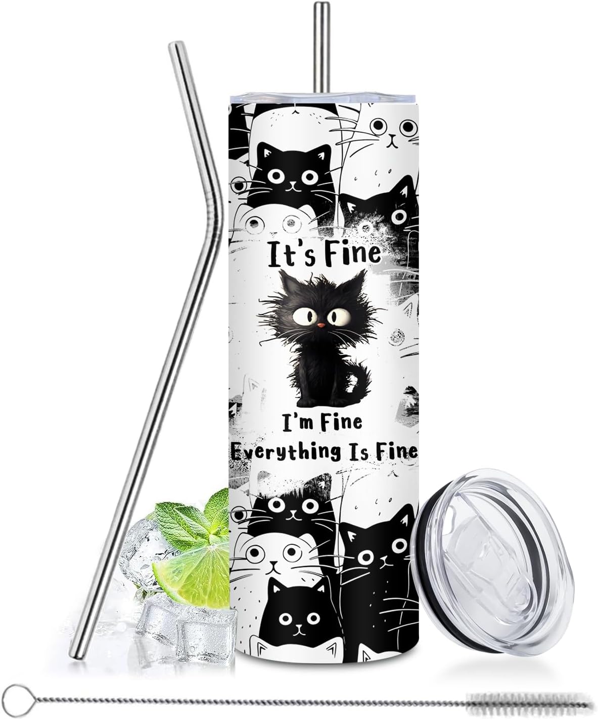 Cat Lovers Gifts, Cat Gifts For Women, Black Cats Tumbler 20oz, Cute Tumblers For Woman With Lid And Straw, Stainless Steel Cup Cats Gift Birthday Christmas Party Gift For Women