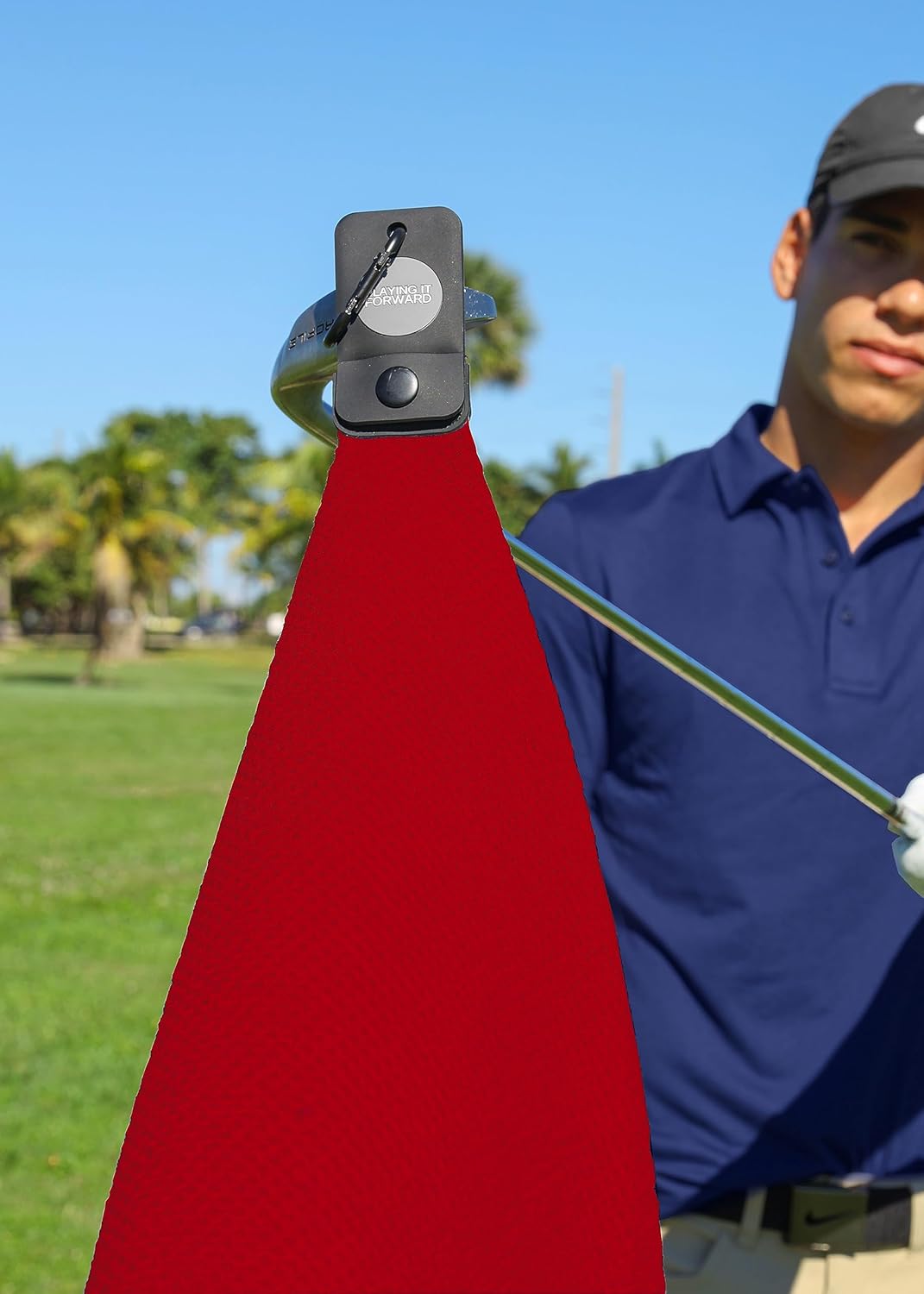 Magnetic Golf Towels for Golf Bags with Clip & Ultra Strong Magnet - Waffle Weave Microfiber Towel for Secure Hold on Bags & Carts - Ideal Club Cleaner & Accessories - Red