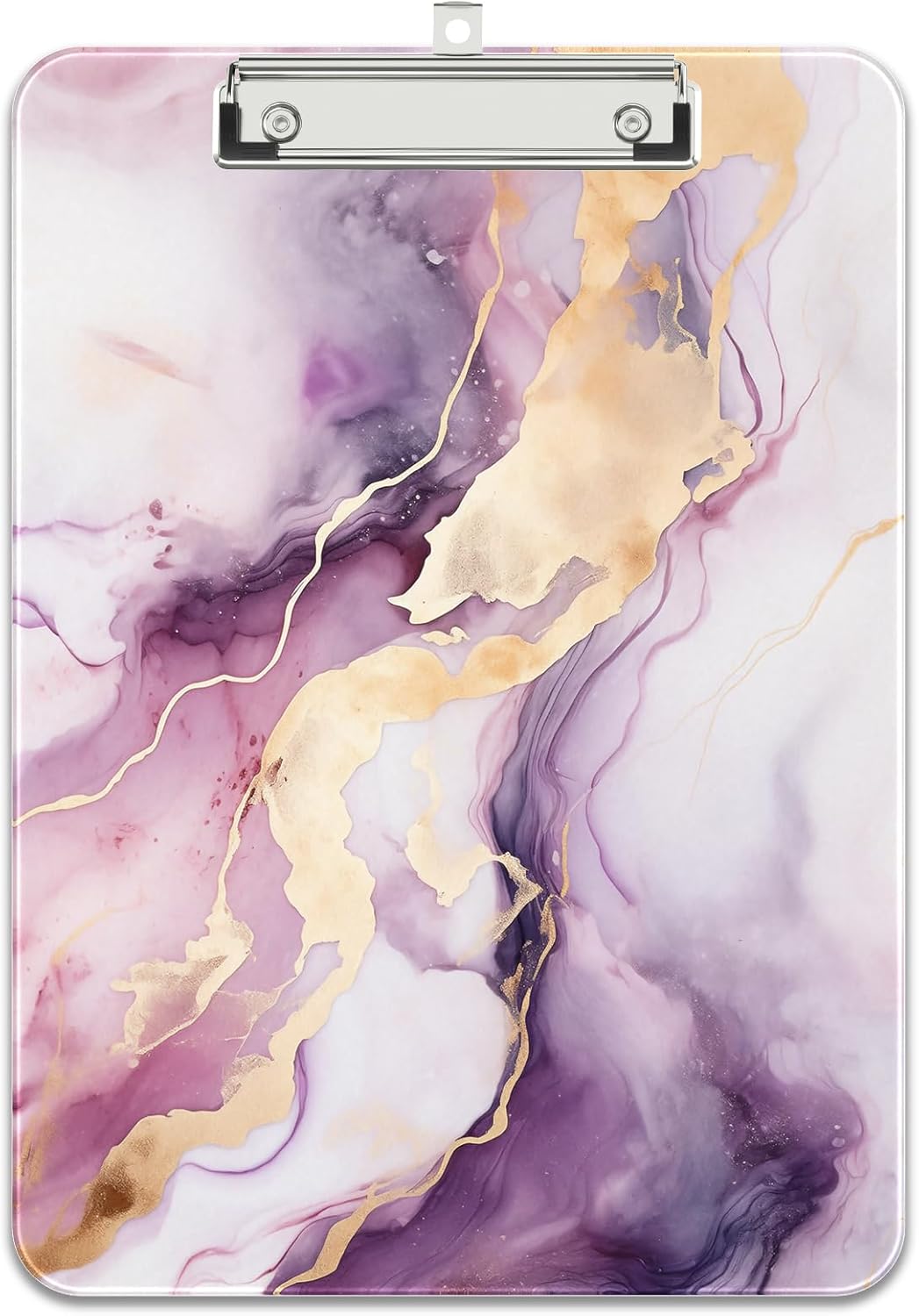 Rimilak Plastic Clipboards with Metal Clip, A4 Letter Size 9 x 12.5 in, Office Decorative for Students Women Men and Kids, Cute Custom Pattern, Purple Gold Marble