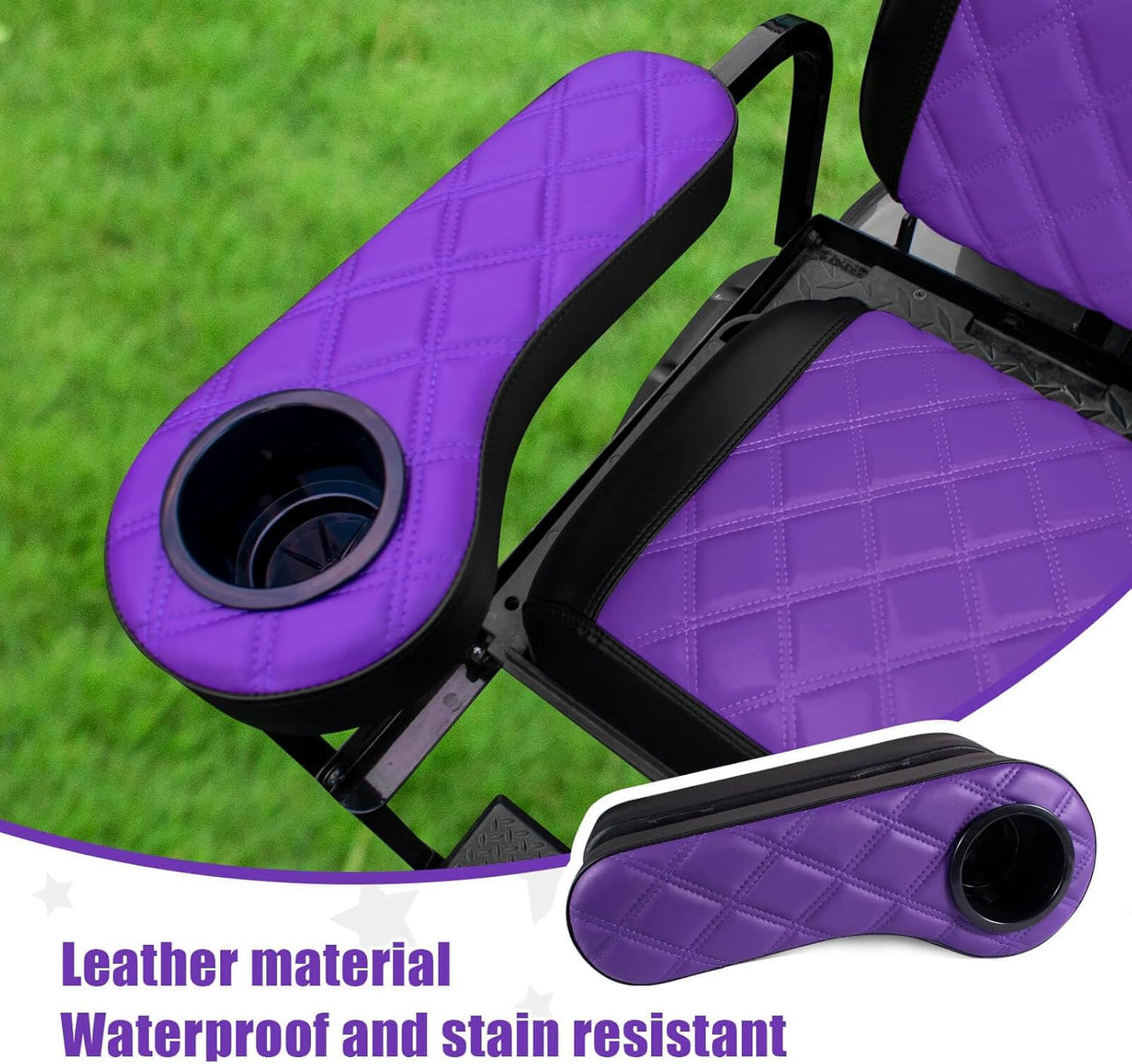 NOKINS Golf Cart Diamond Flip Armrest with Cup Holder, No Drilling Required, Golf Cart Folding Hinged Armrest, Inward Mount, for Club Car EzGo Yamaha Back Seat Kit