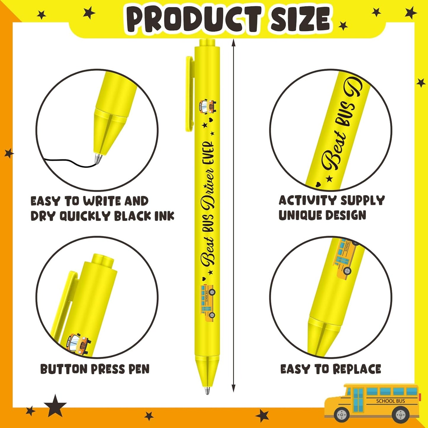 48 Pcs School Bus Ballpoint Pens Back to School Party Favors Black Ink Retractable Ballpoint Pens for Gifts Party Supplies Favors Accessories in Bulk