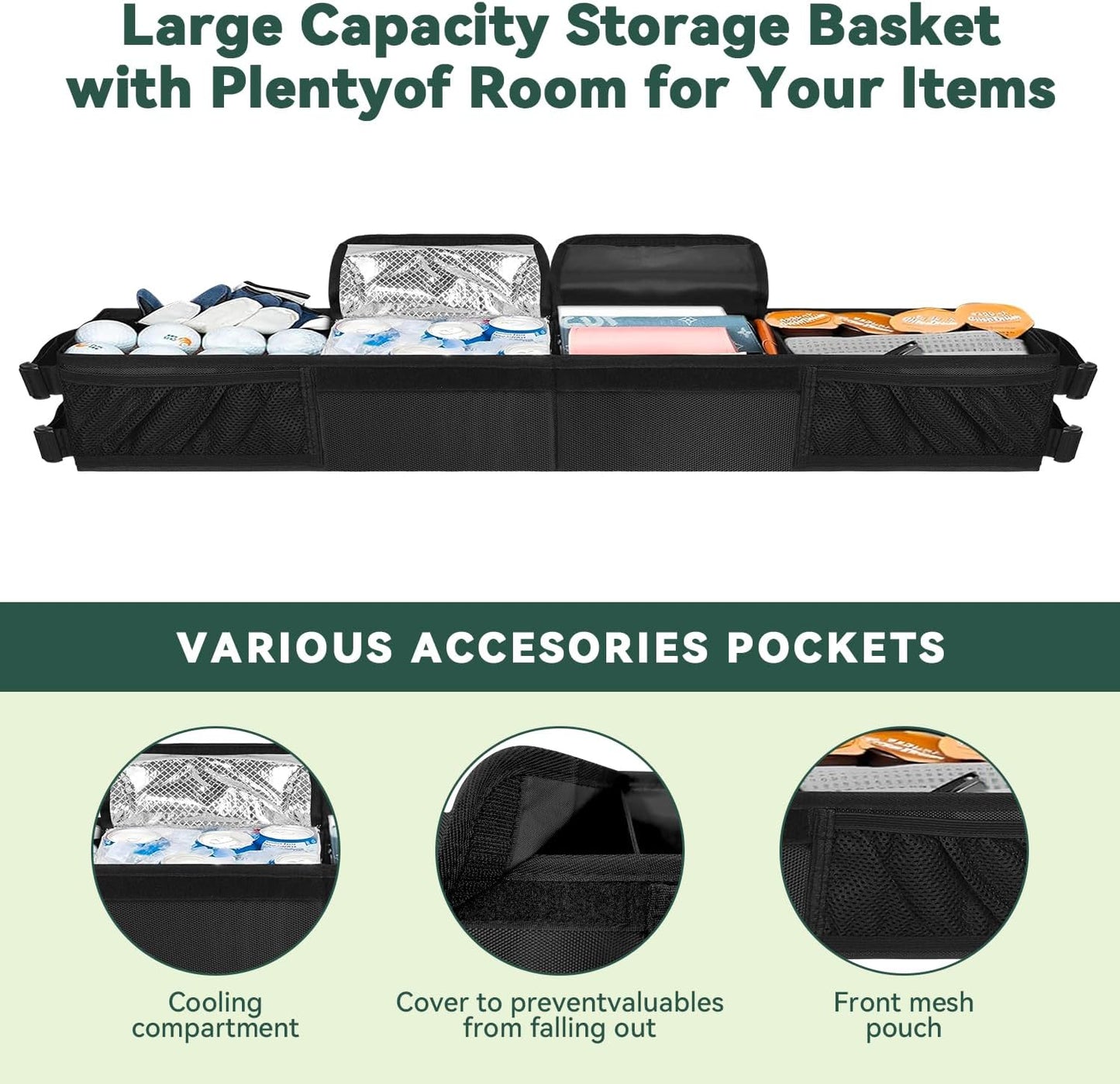 Grekos Golf Cart Inner Storage Tray, Upgraded 1680D Golf Cart Front Storage Basket