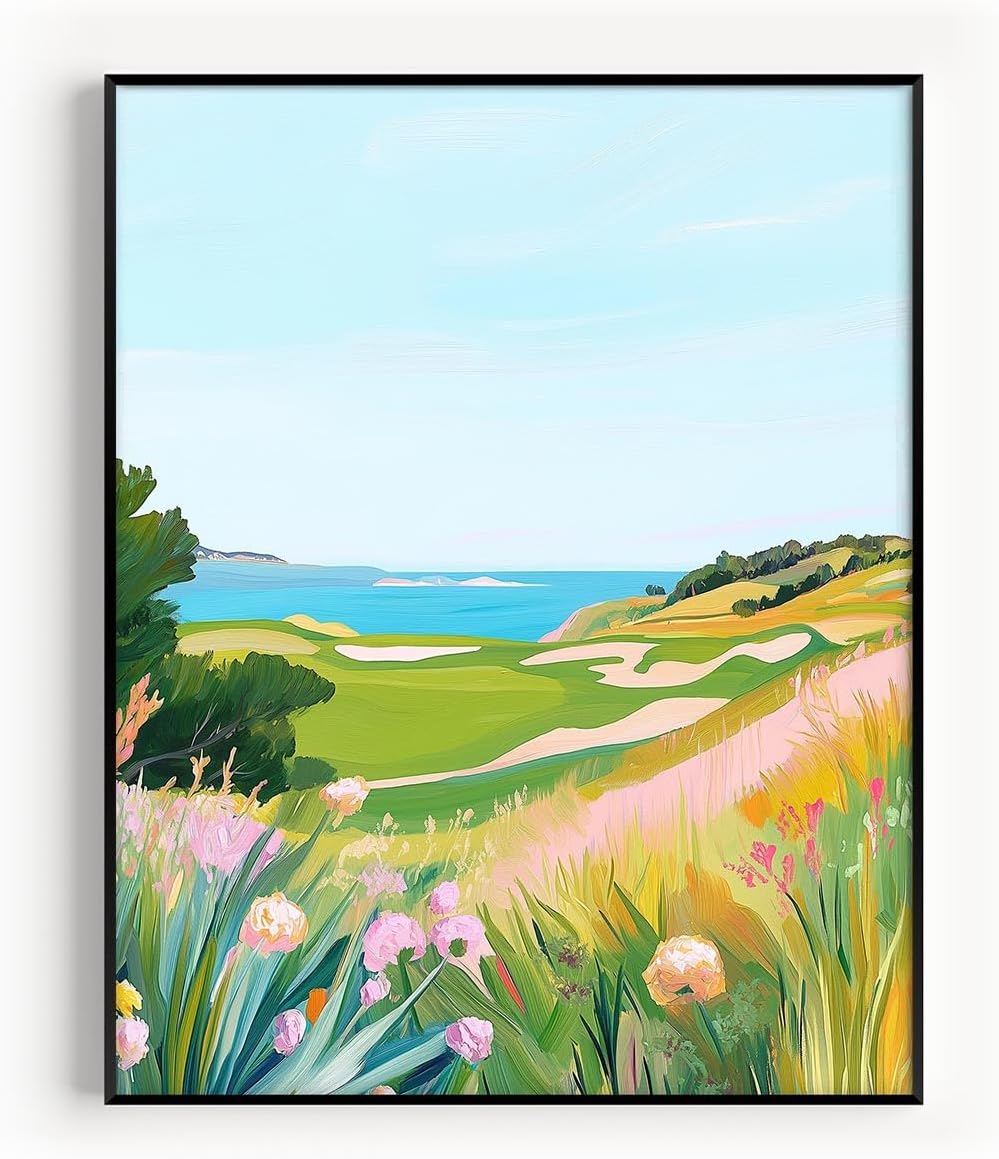 Golf Course Floral Pastel Art Print Posters - Premium Giclee Fine Art Prints - Golf Course Home Decor Posters, Golfer Art Prints for Home and Office Decor - Vintage Aesthetic, Ready to Frame