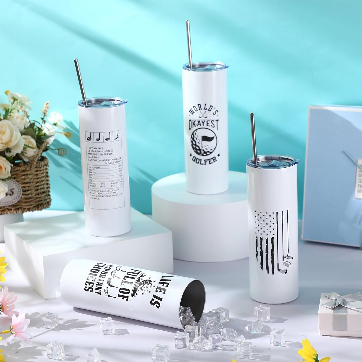 Patelai 4 Pcs Christmas Golf Tumbler Golf Gifts for Men 20oz Insulated Tumbler with Lid Straw Funny Coffee Cup Gift for Dad, Husband, Golfer, Groomsmen, Grandpa, Uncle, Boyfriend, Father, Birthday