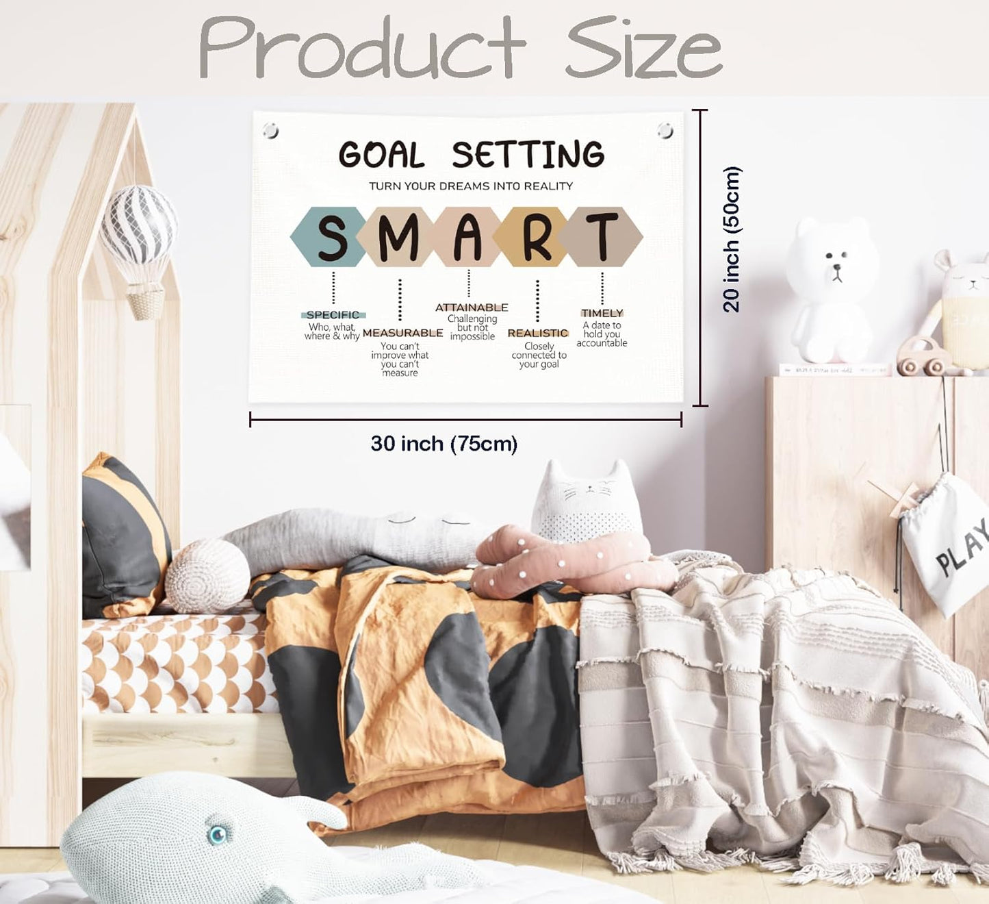 Classroom Wall Decor,Goal Setting Smart Canvas Banner Flags,Positive Affirmations Wall Decor for Homeschool Classroom Preschool Nursery Kids Room,30x20 Inch