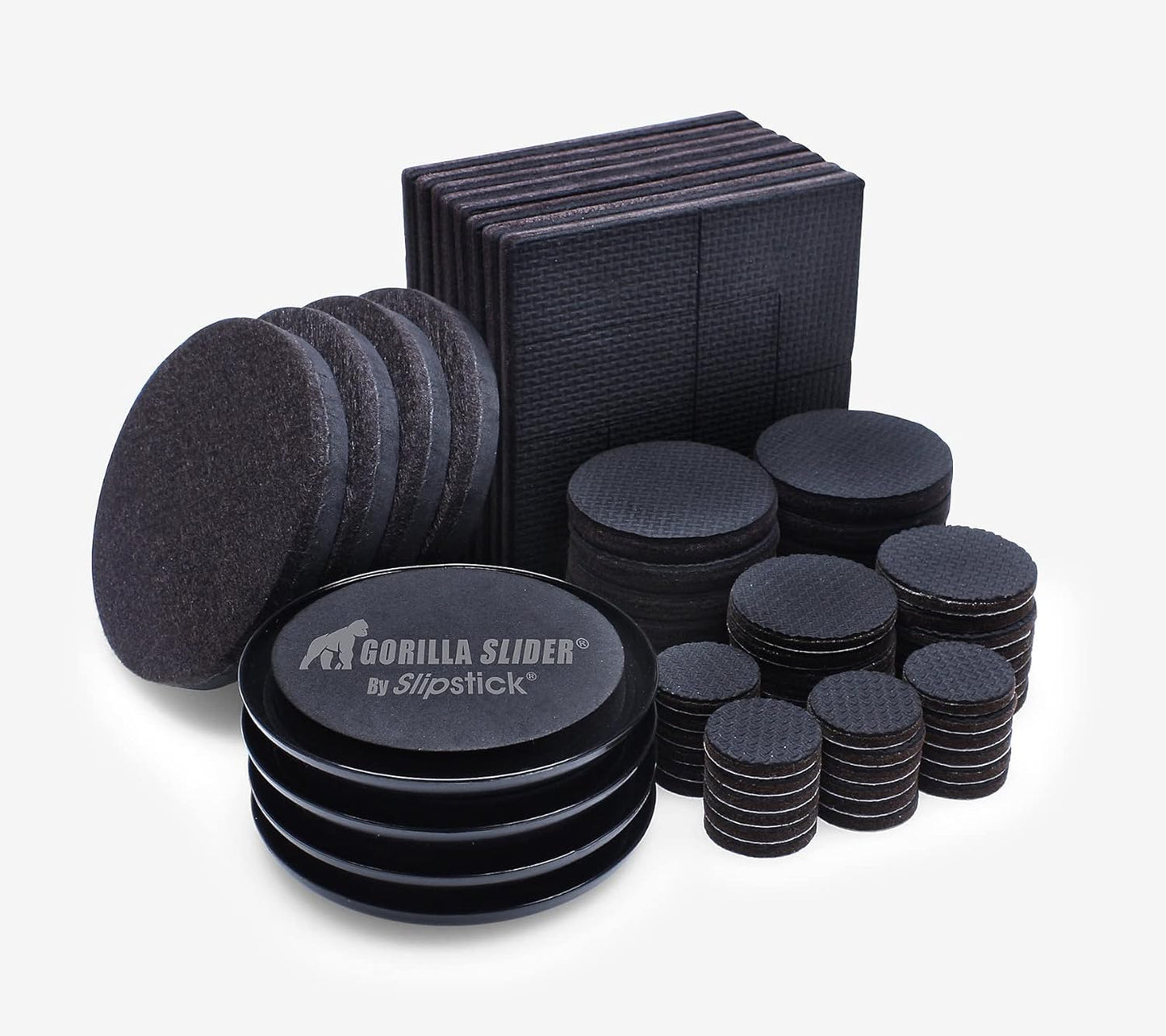 Slipstick GorillaPads Non-Slip Furniture Pads & Furniture Sliders Variety Pack (68 Pieces) Protects a Wide Range of Furniture & Floors, Whole House Furniture Gripper Slider Floor Protector Kit Black