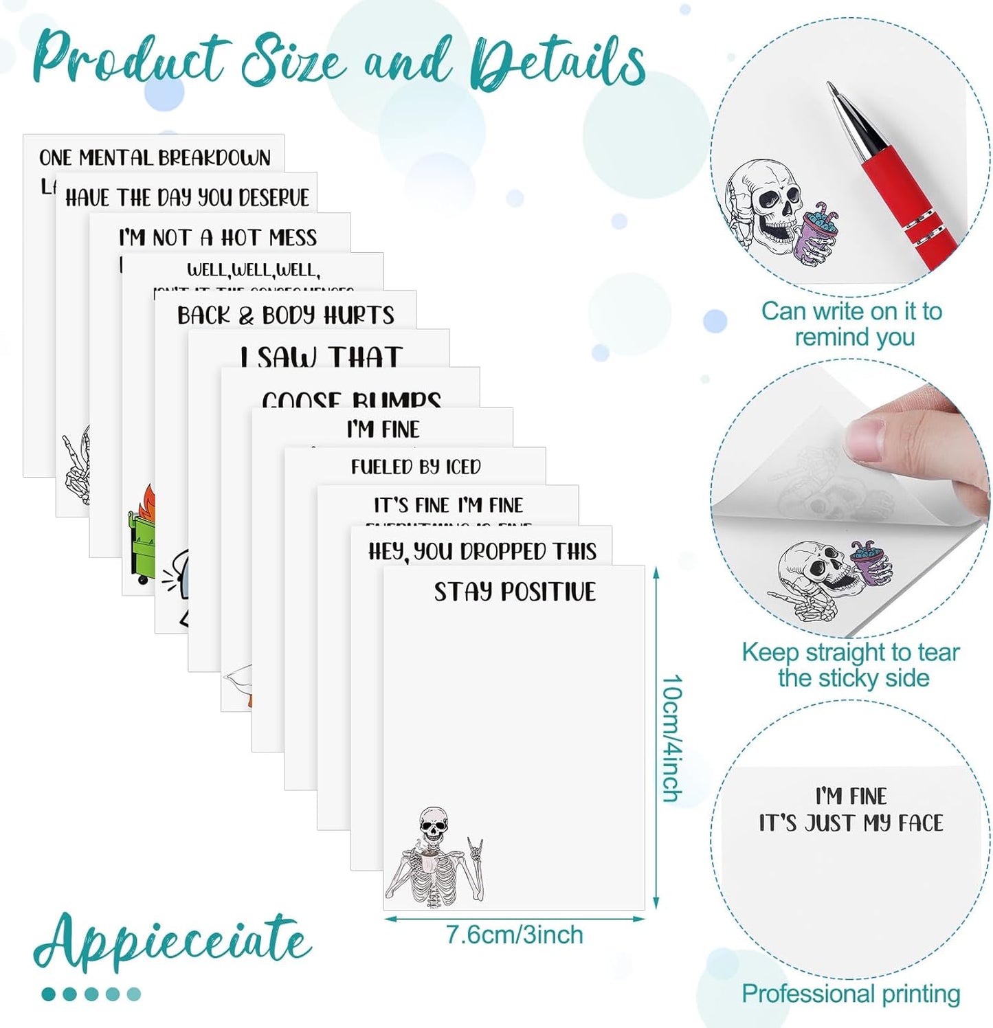 Geyee 24 Pcs Amusing Nurse Sticky Notes with Funny Pens Fun Notepads for Adults Coworkers Nurse 3 x 4 Inch to Do List Notepads with Sayings Pen for Lab Week Gifts Teacher Office Supplies