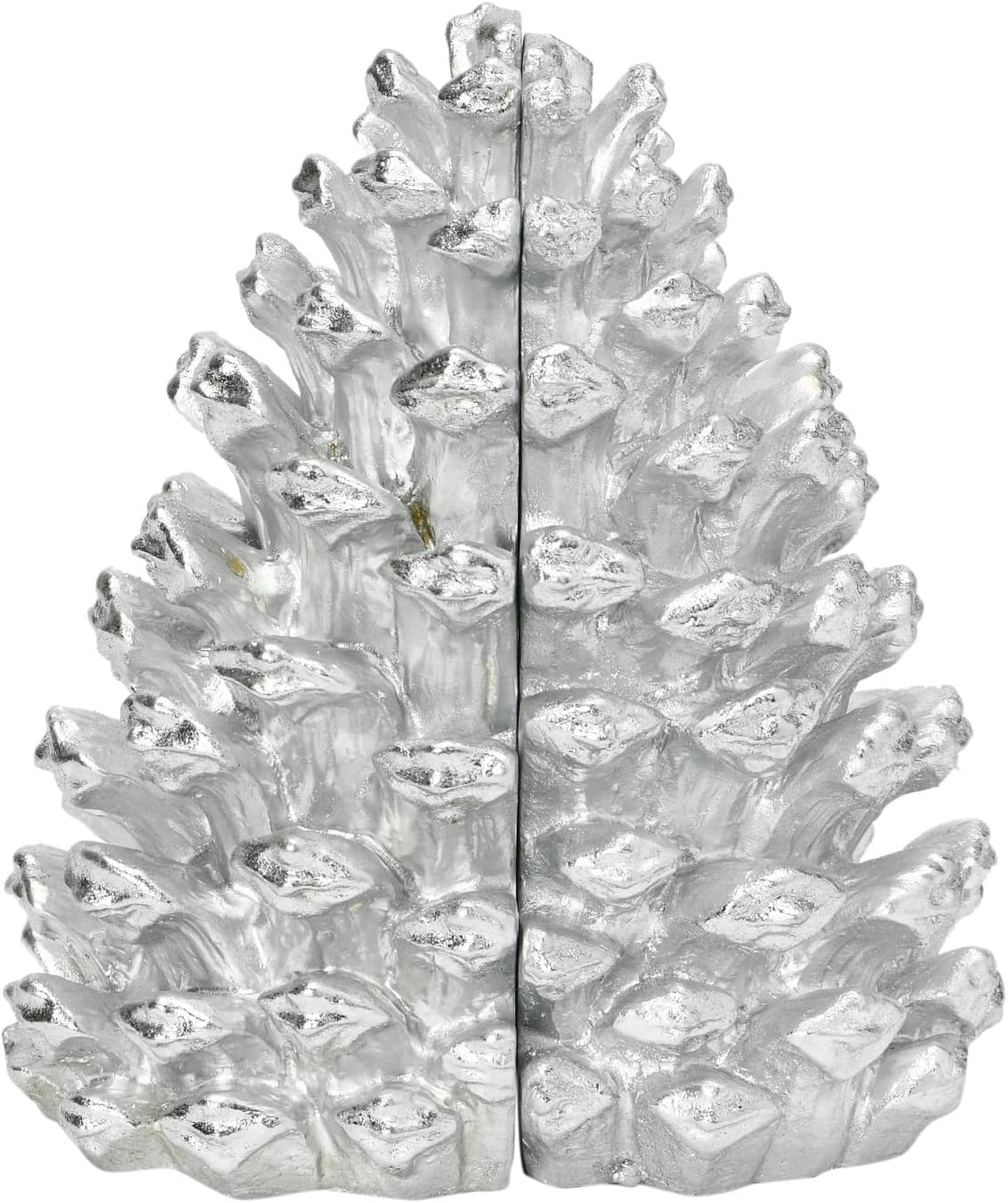 Creative Co-Op Decorative Resin Pinecone Bookends, Silver Finish, Set of 2