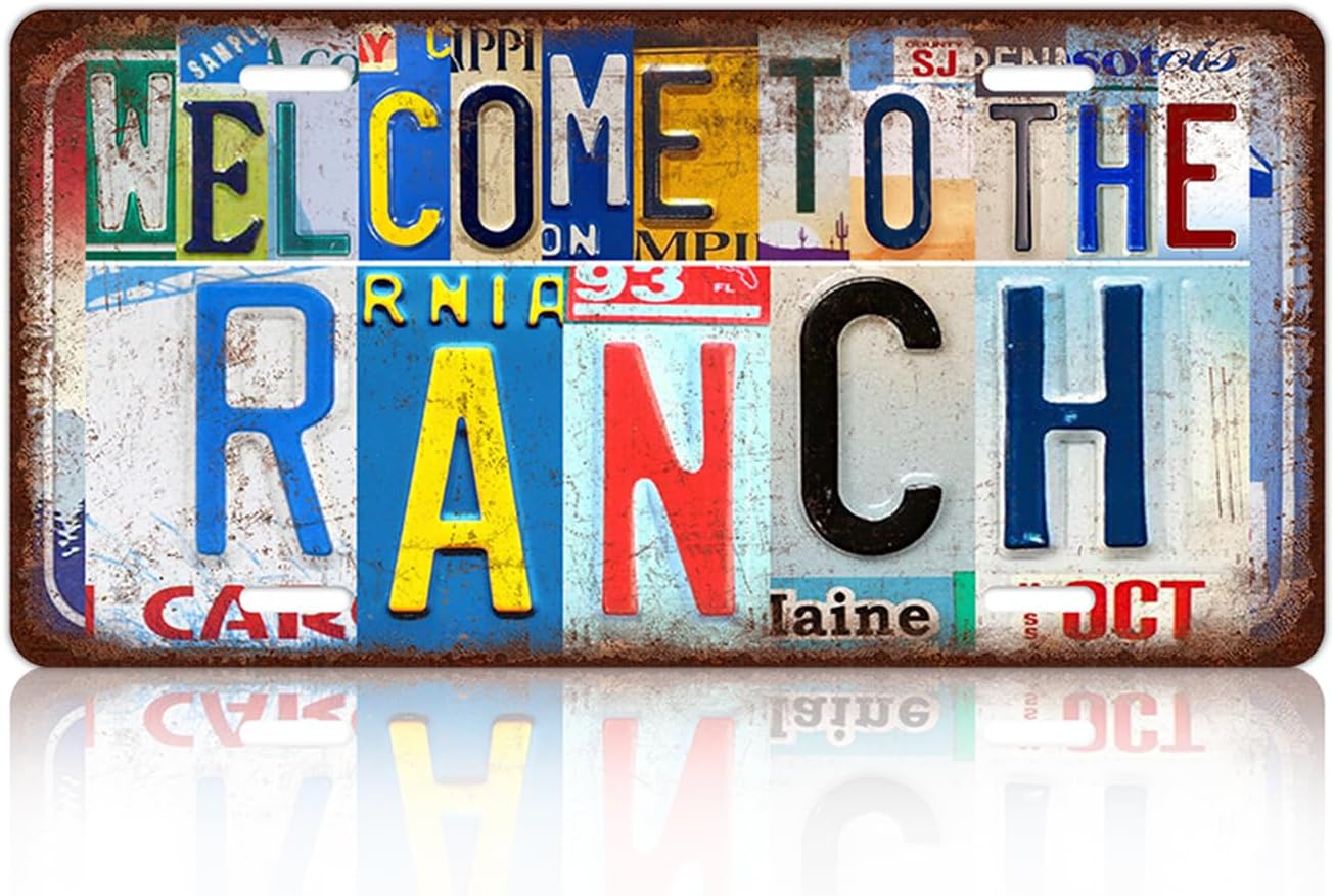 Vintage Welcome License Plate Welcome To The Ranch Wall Decor Metal Tin Sign For Bar Home 12 x 6 Inches