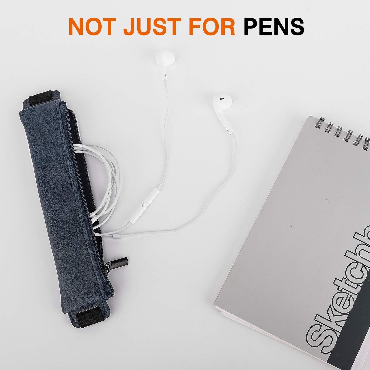 MoKo Pencil Case (2 Pack), PU Leather Pen Pencil Pouch Holder Stationery Zipper Bag with Elastic Strap for Pens, Pencils, Markers, Eraser - GoldPink & Dark Blue