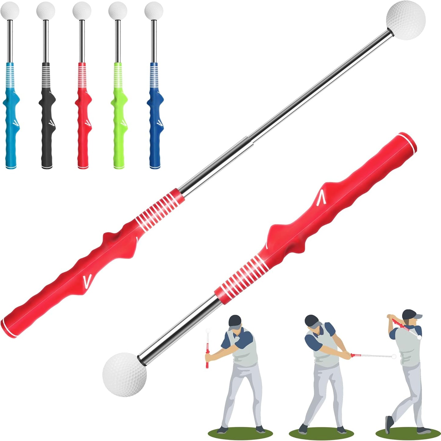 Retractable Golf Swing Training Aid:Golf Grip Trainer,Swing Trainer with Swing Sound Prompt,Feedback,for Beginners.Golf Accessories for Indoor Practice-Strength,Tempo Training.