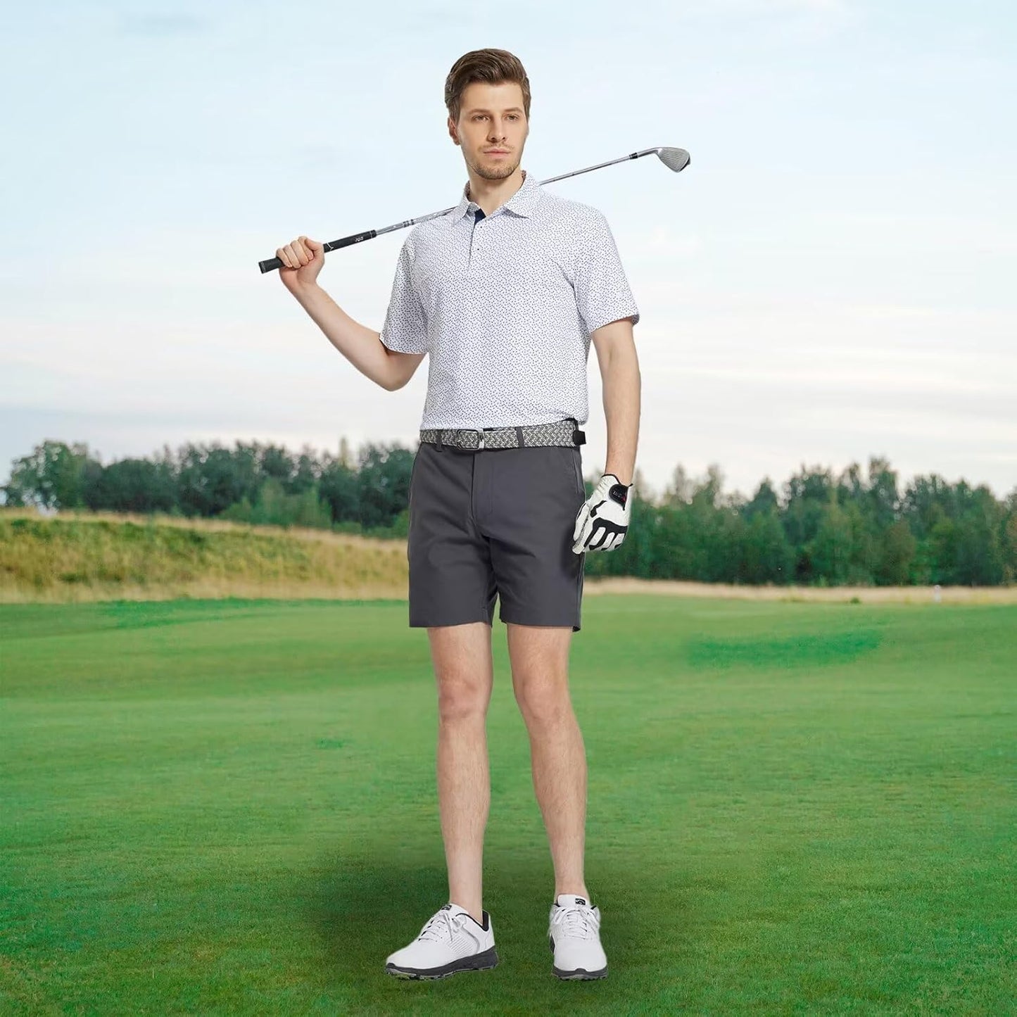 M MAELREG Mens Golf Shirt Short Sleeve Dry Fit Print Moisture Wicking Performance Patterns Collared Polo Shirt