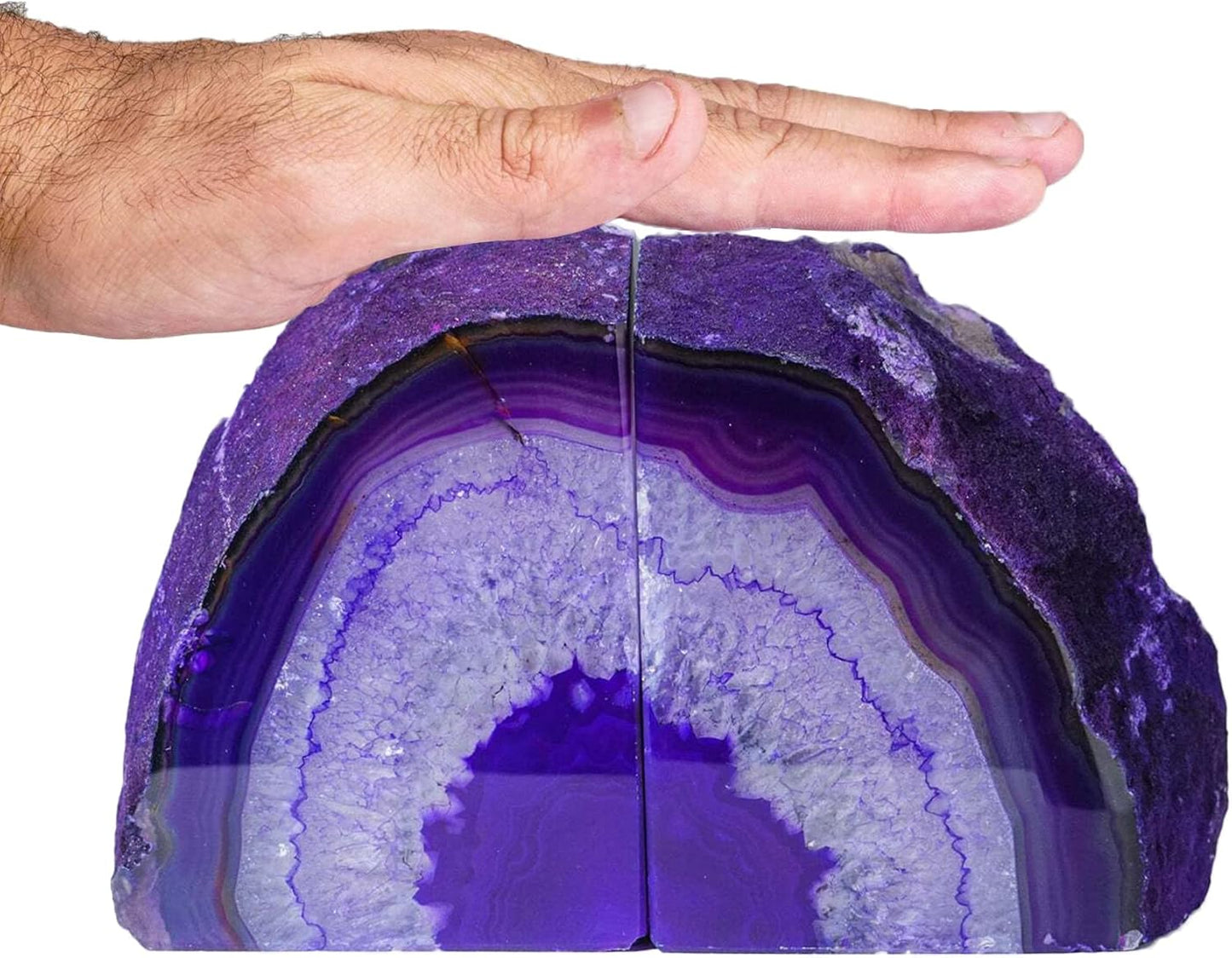 AMOYSTONE Purple Agate Bookends, Heavy Weight Decorative Book Ends for Shelves, Agate Stone Stopper 6-8 LBS for Heavy Books,Perfect for Home and Office Decor