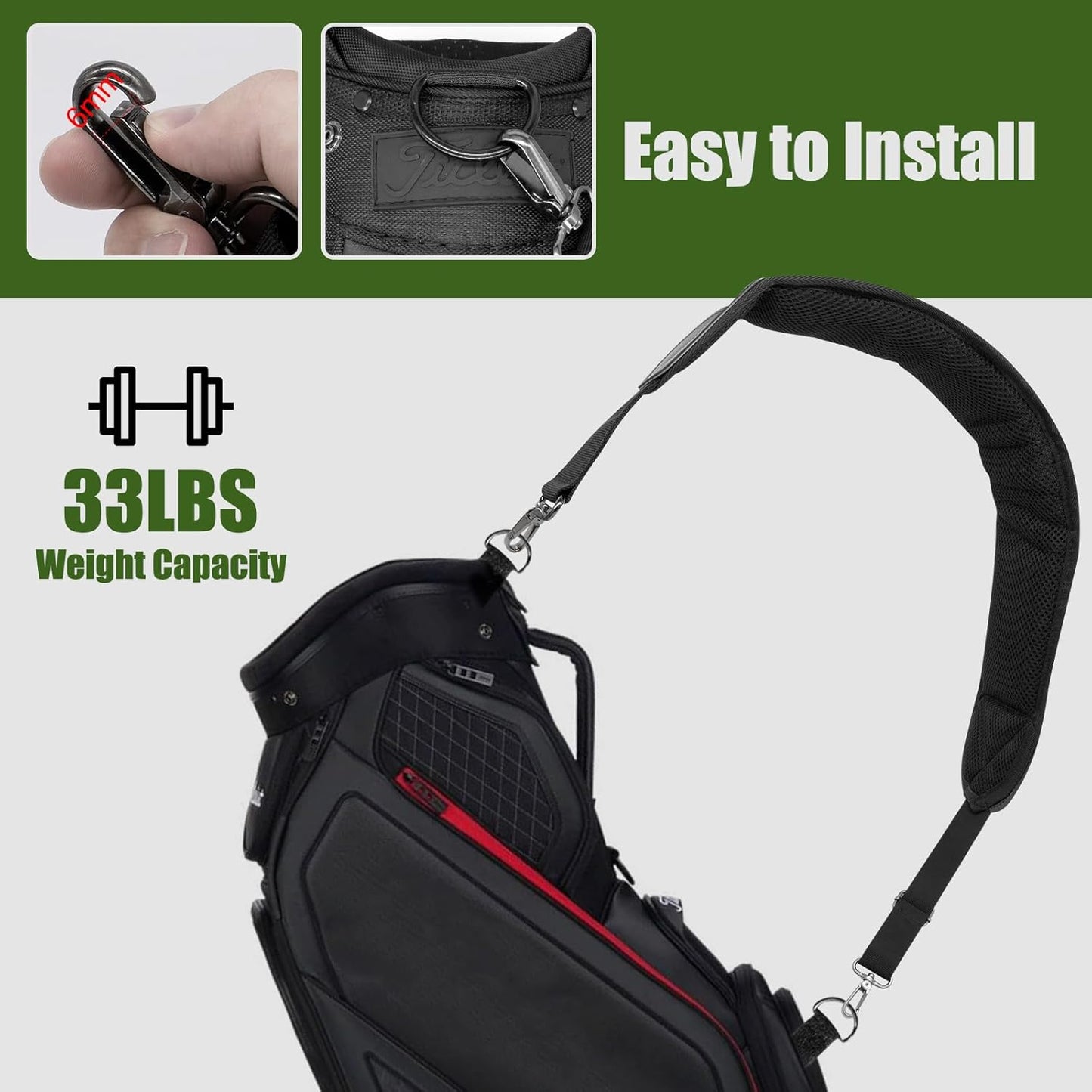 Golf Bag Strap Replacement Golf Bag Shoulder Strap Adjustable Single Padded Shoulder Strap Waterproof Golf Bag Backpack Straps (Black-USA Flag)