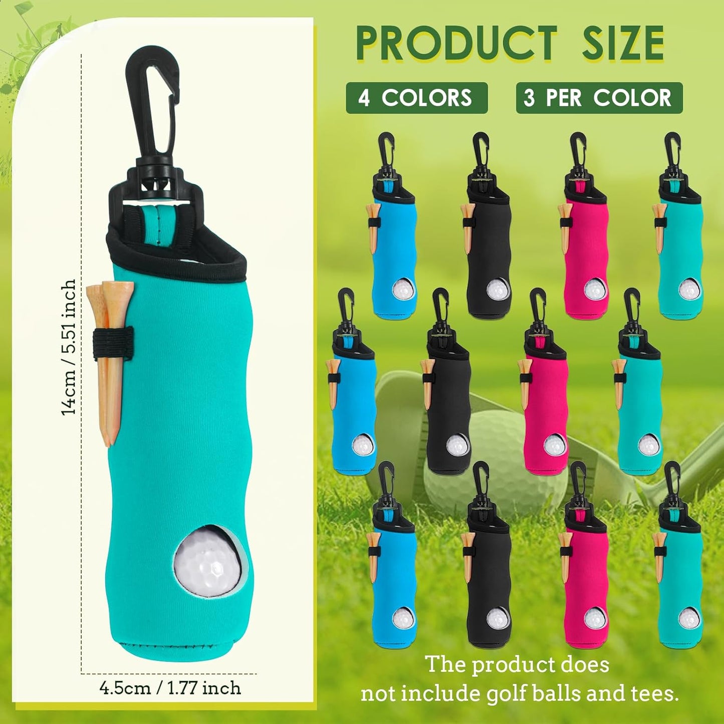 WILLBOND 12 Pcs Golf Ball Tee Holder Neoprene Pouch Golf Ball Carry Bag Multicolor Portable Accessories for Man Woman