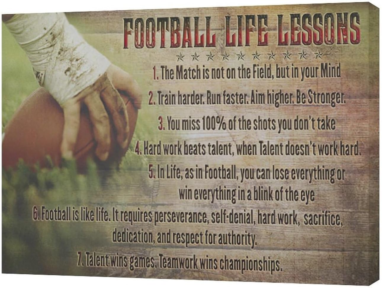 Football Life Lessons Wall Art Pictures Wall Decor Gifts for Football Player Boy Man Football Fan Vintage Football Sports Canvas Painting Print Artwork Framed for Classroom Boy Room Gym Office 20"x24"