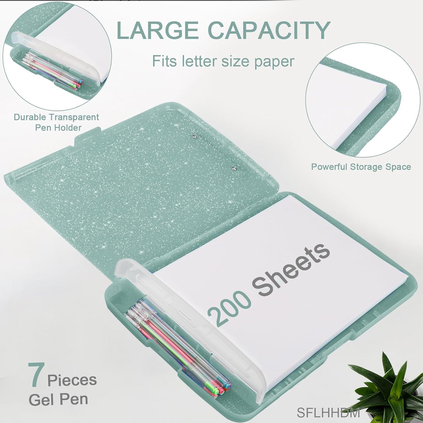 Glitter Clipboard with Storage,Storage Clipboard with Pen Holder,A4 Binder Clip Boards 8.5x11 with Low Profile Clip,Side Opening Sparkle Clipboards, Clipboards Folder for Office Supplies-Grayish Green