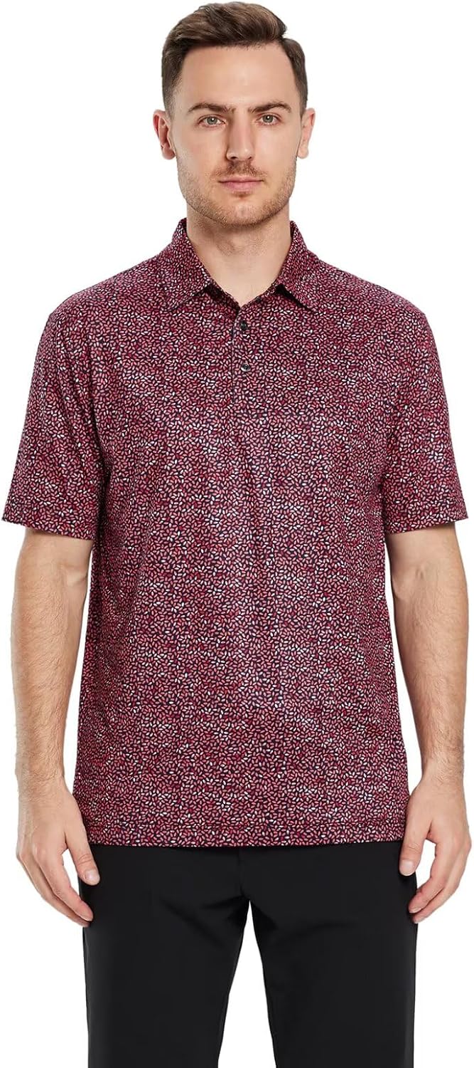 Golf Shirts for Men Dry Fit Short Sleeve Print Performance Moisture Wicking Polo Shirt