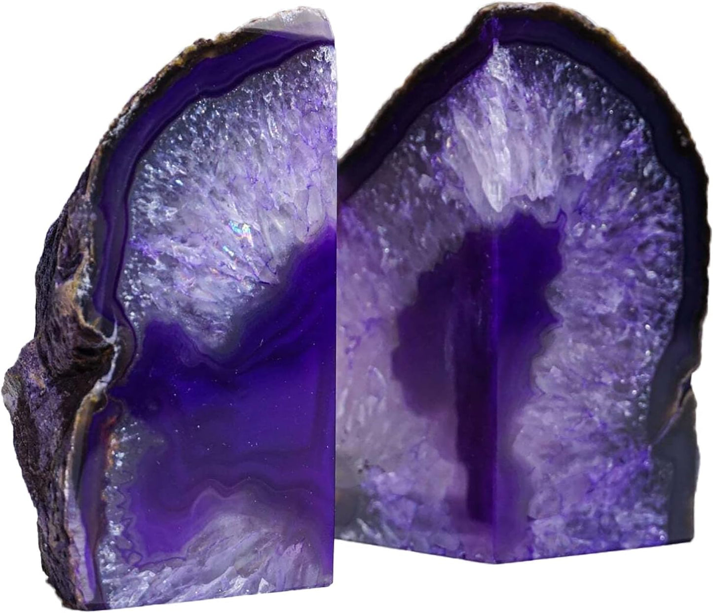 AMOYSTONE Purple Agate Bookends, Minimalist Book Holder for Heavy Books, Book Ends 4-6 LBS Stylish Bookends for Shelves, Office Table, and Home Decor