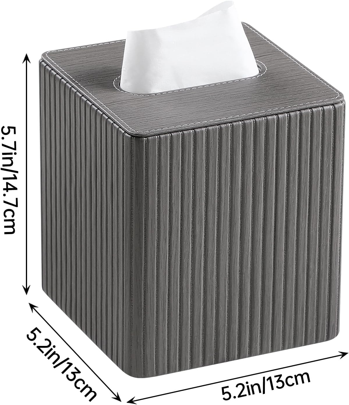 PU Leather Tissue Box Cover Square Tissue Box Holder with Magnetic Closure (Slate Grey)