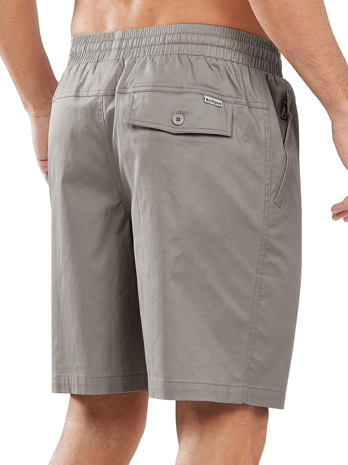 NORTHYARD Mens Casual Shorts-Cotton 9" Golf Hiking Drawstring Elastic Waist Work Shorts with Zipper Pockets
