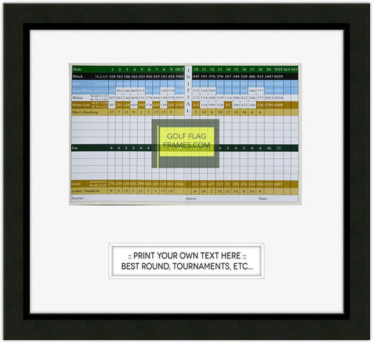 Custom Size Golf Scorecard Frame; Black Wood Frame 416, You choose Scorecard Size and Mat Color; scorecard and verbiage not included (Scorecard Size 5x8H, Mat Color White)